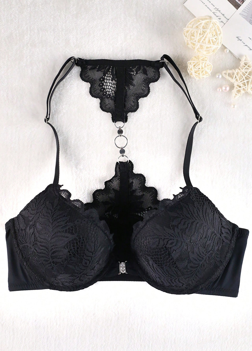 Чорний бюстгальтер SHEIN з кісточками поліамід