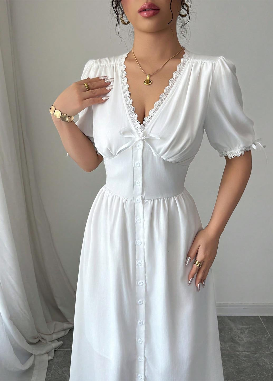 Белое праздничный, вечернее, кэжуал платье клеш SHEIN однотонное