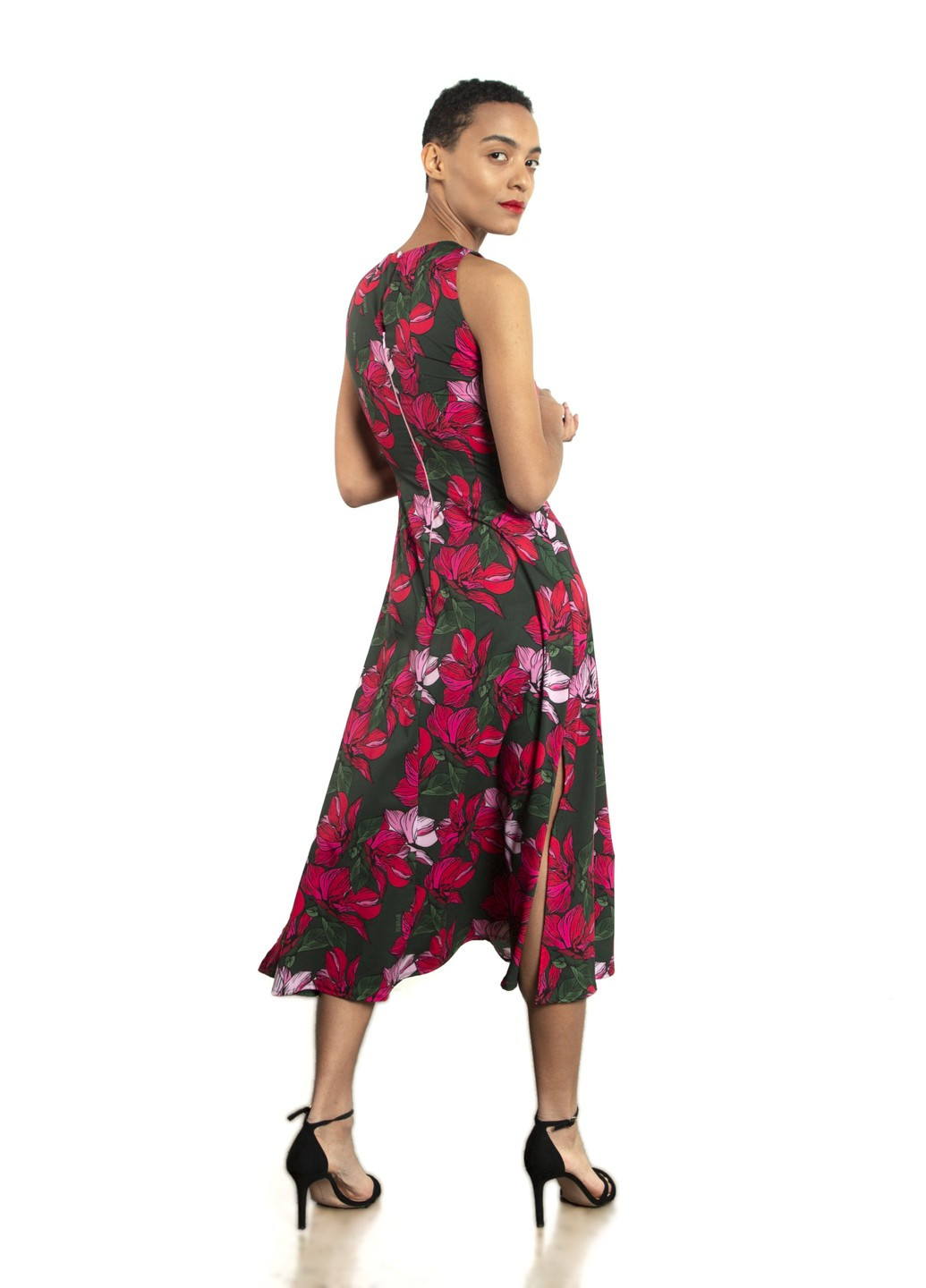 Комбинированное повседневный платье валери клеш BYURSE с цветочным принтом