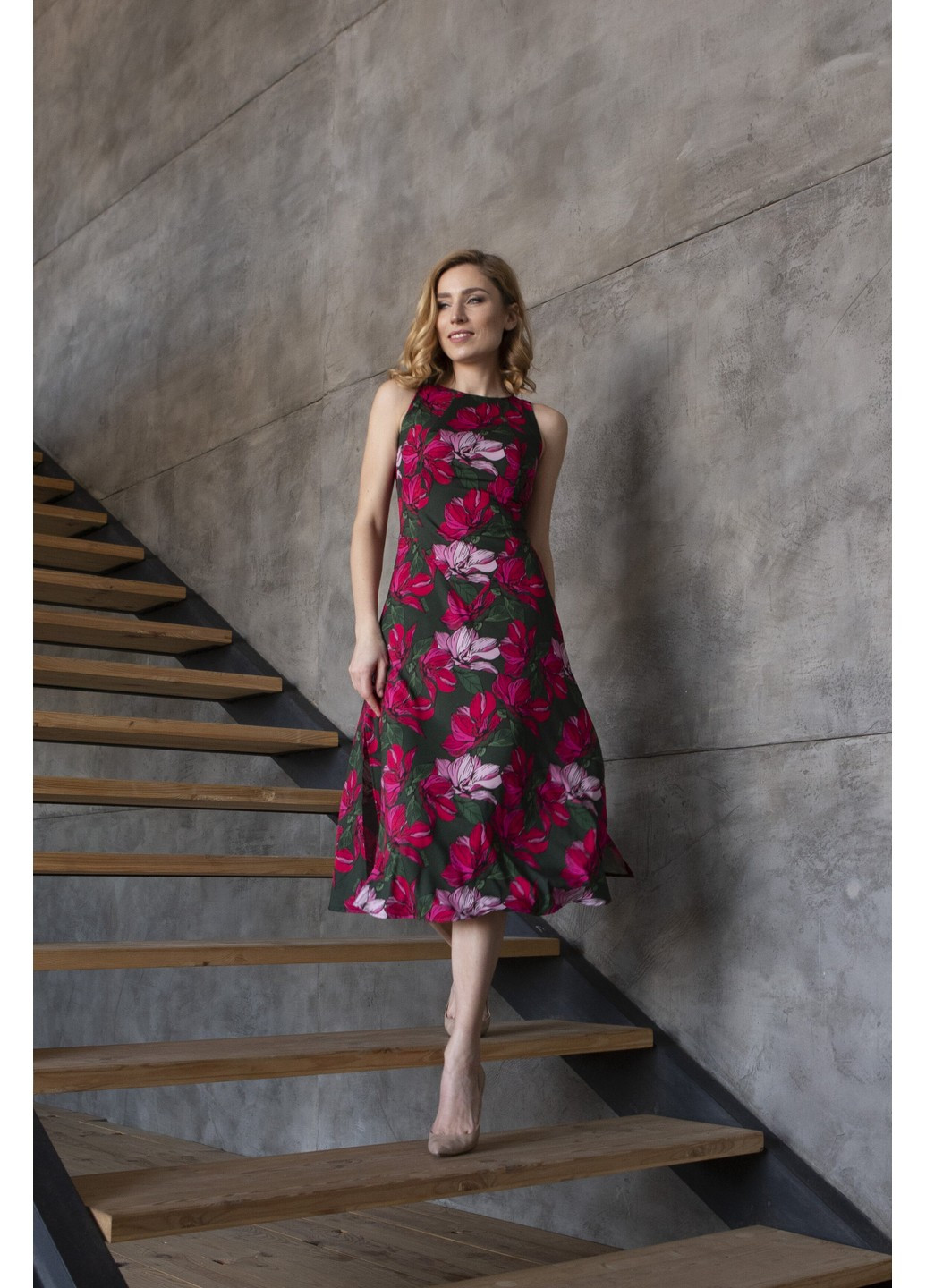 Комбінована повсякденний сукня валері кльош BYURSE з квітковим принтом