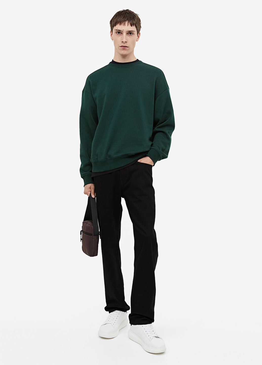 Темно-зеленый свитшот H&M однотонный без декора (292951264)