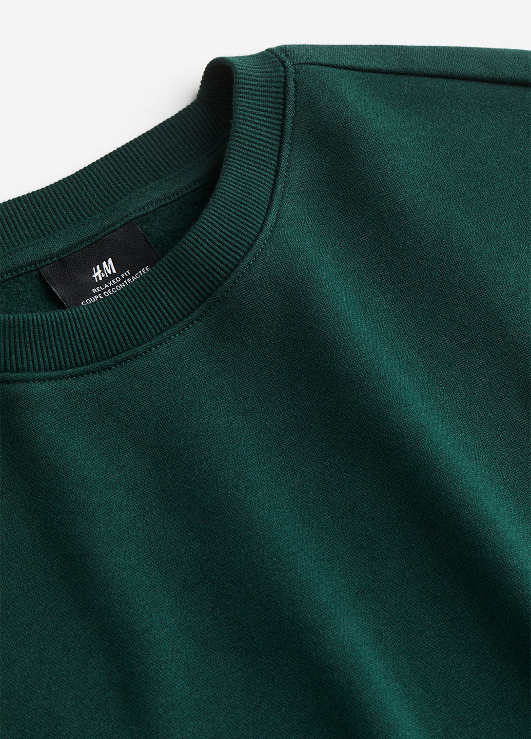 Свитшот H&M - Свободный крой однотонный темно-зеленый кэжуал хлопок, футер - (292951264)