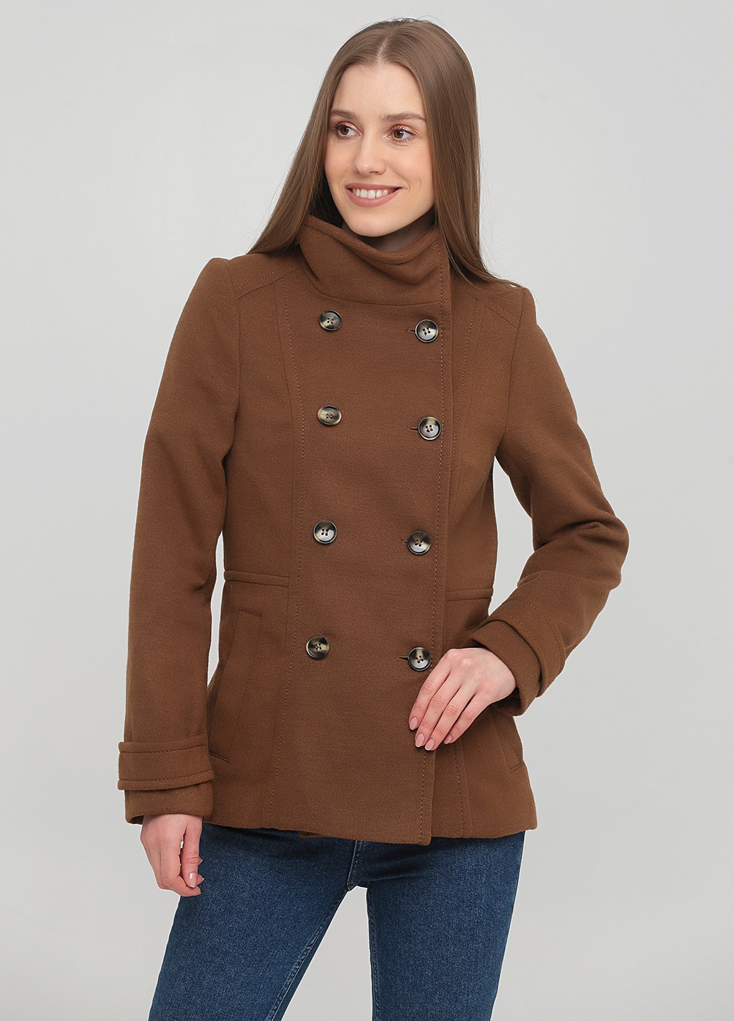 Коричневое Кэжуал полупальто двубортное H&M однотонное