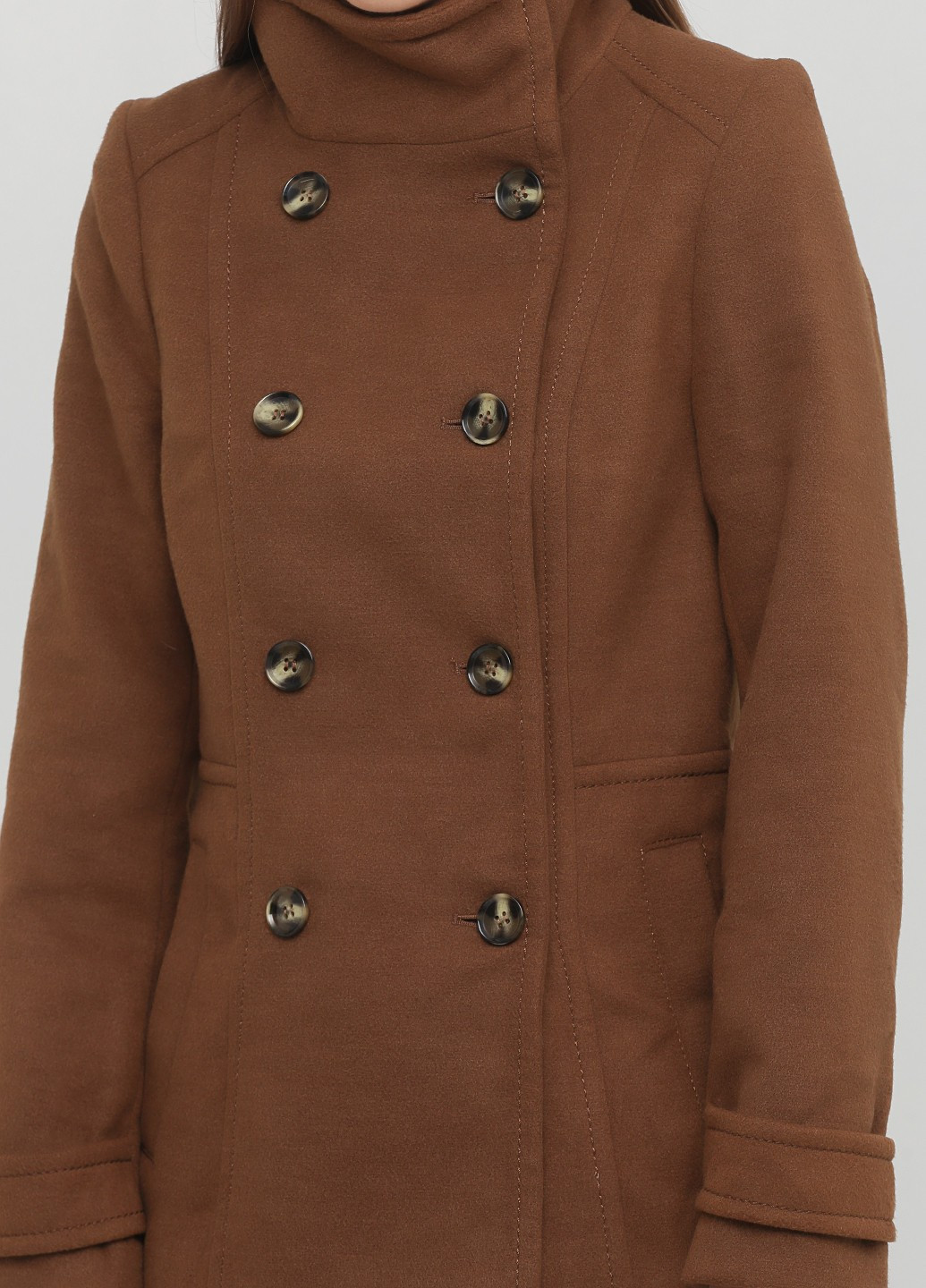 Коричневое Кэжуал полупальто двубортное H&M однотонное