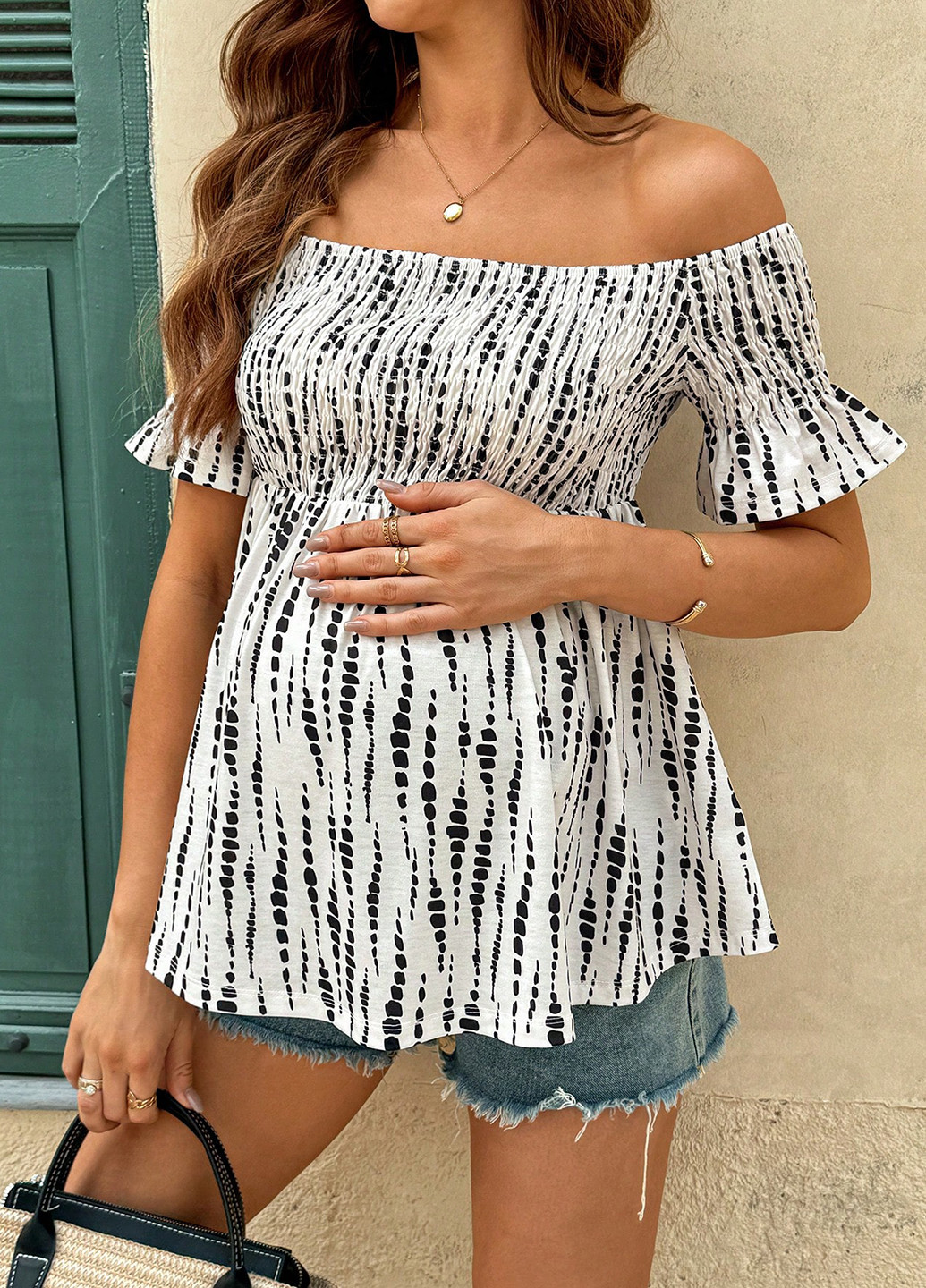 Комбинированная блуза для беременных с баской SHEIN