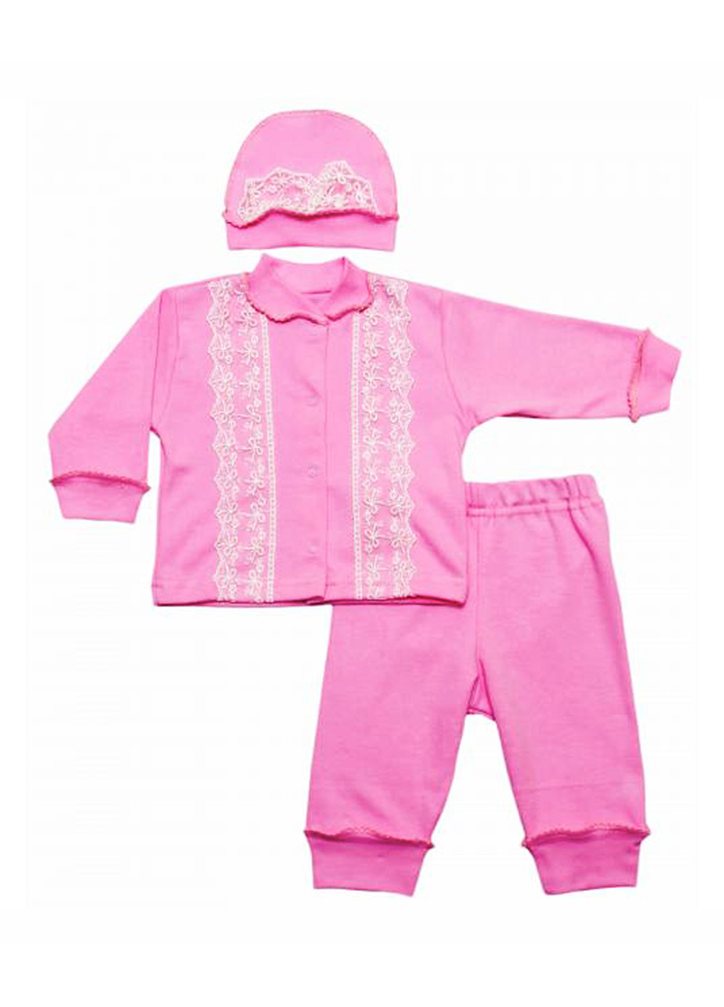 Розовый демисезонный комплект (кофта, брюки, шапка) BabiesBerries