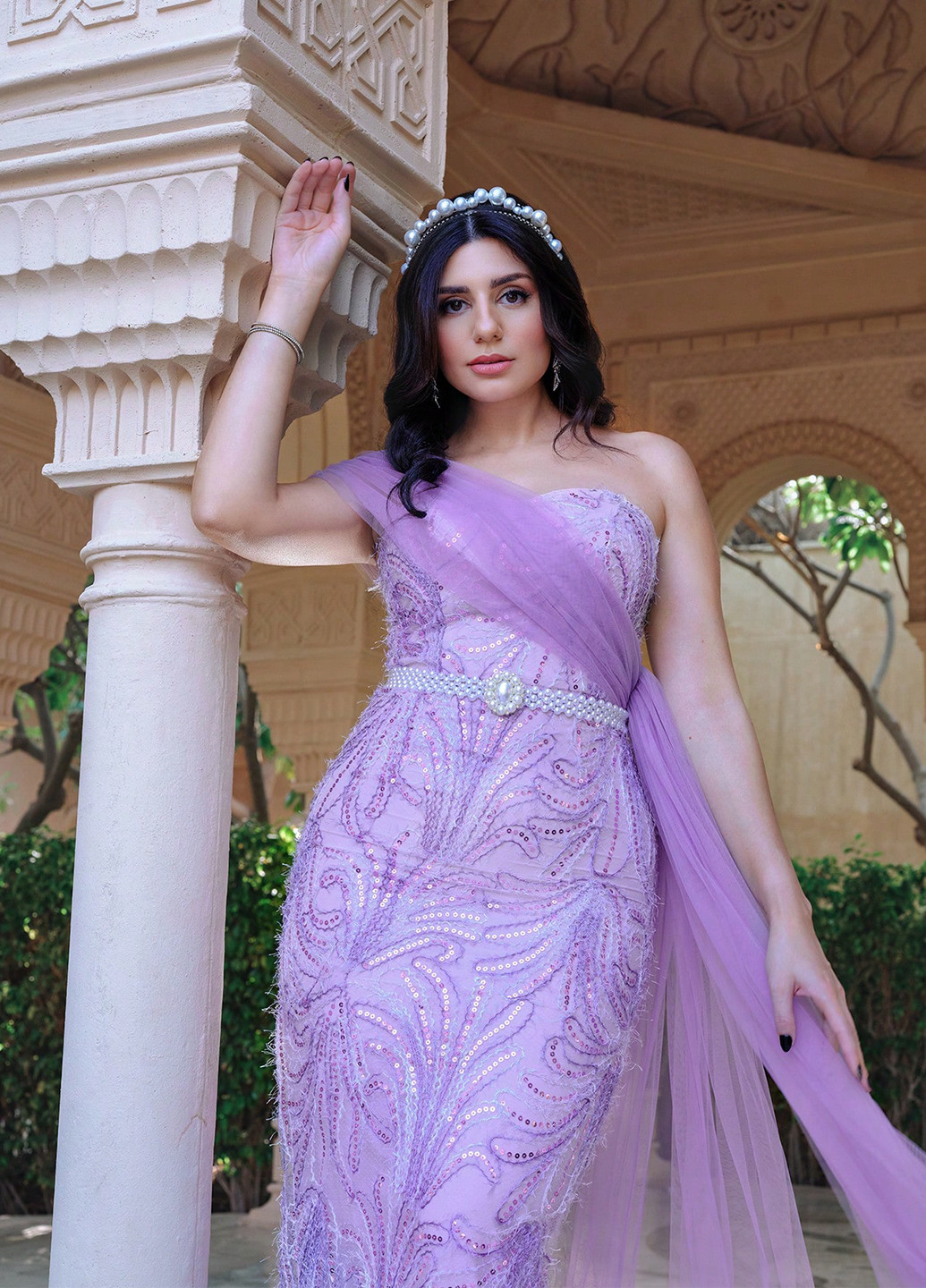 Лиловое вечернее, праздничный платье на одно плечо SHEIN