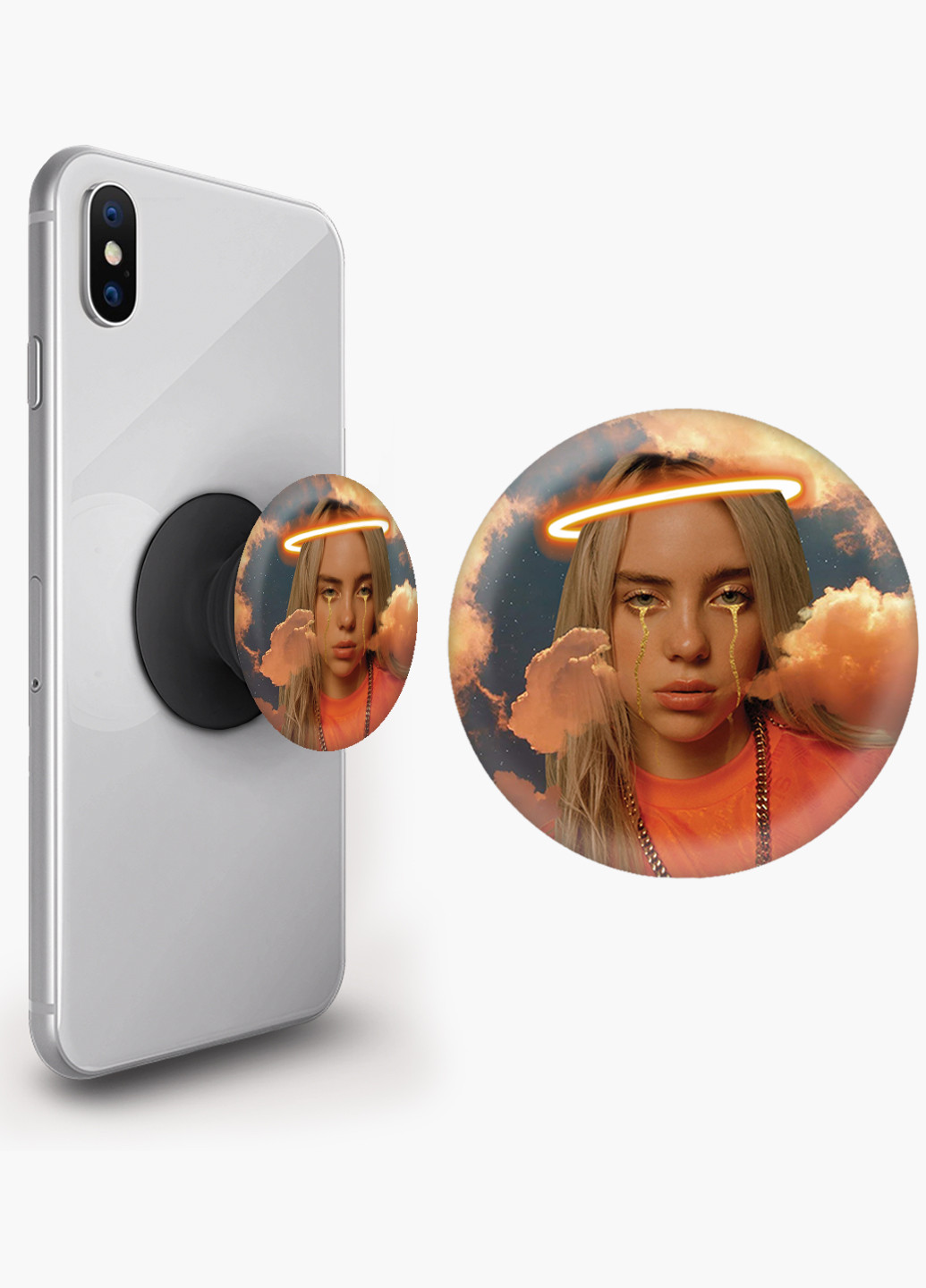 Попсокет (Popsockets) тримач для смартфону Біллі Айлиш (Billie Eilish) (8754-1600) Чорний MobiPrint (216748522)