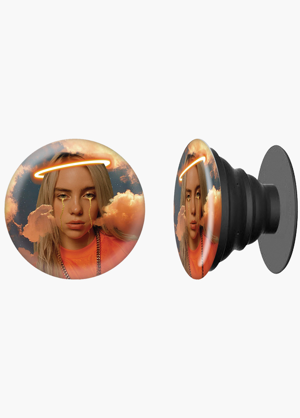 Попсокет (Popsockets) тримач для смартфону Біллі Айлиш (Billie Eilish) (8754-1600) Чорний MobiPrint (216748522)