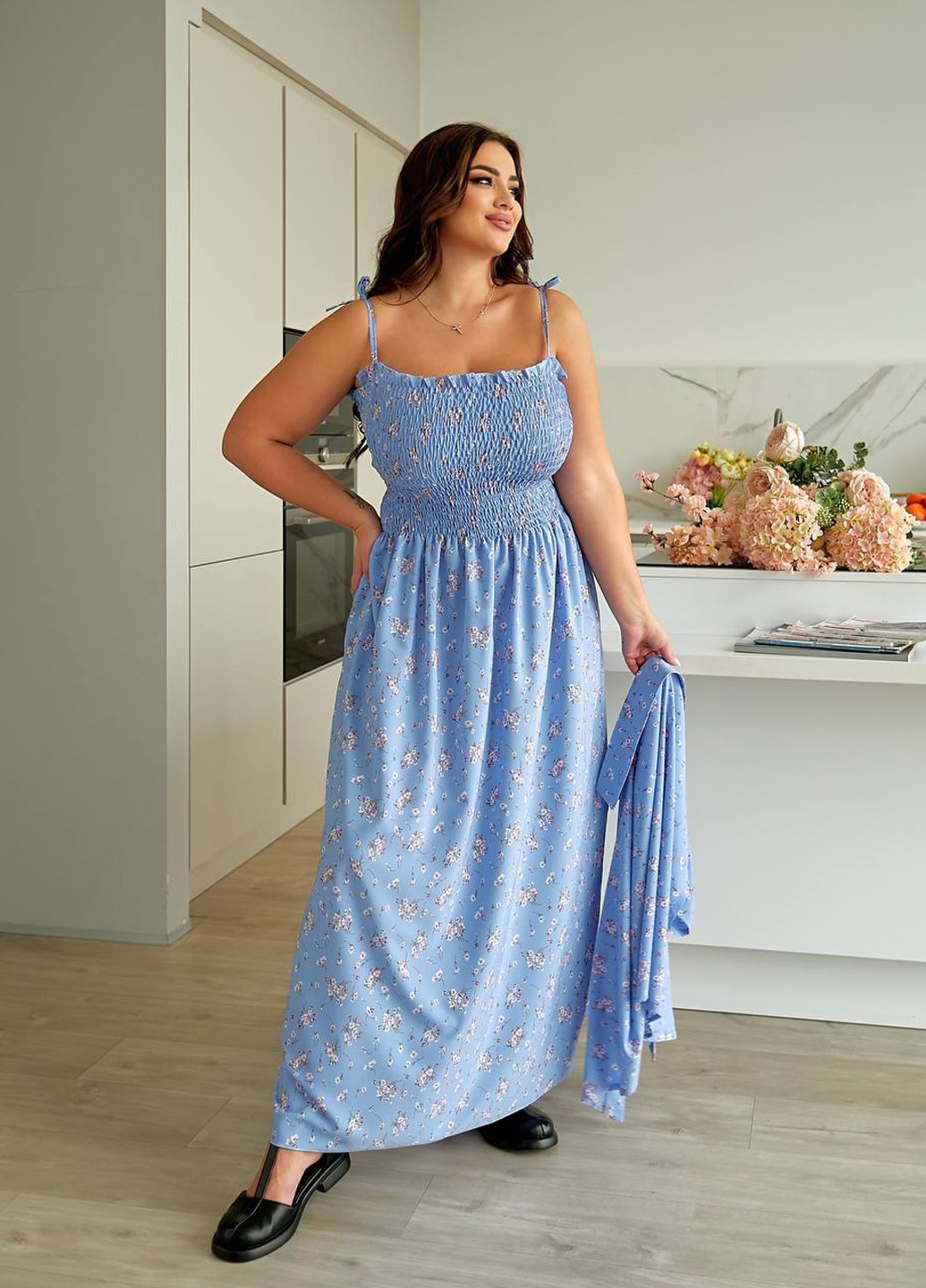 Голубой летний комплект (сарафан, блуза) No Brand