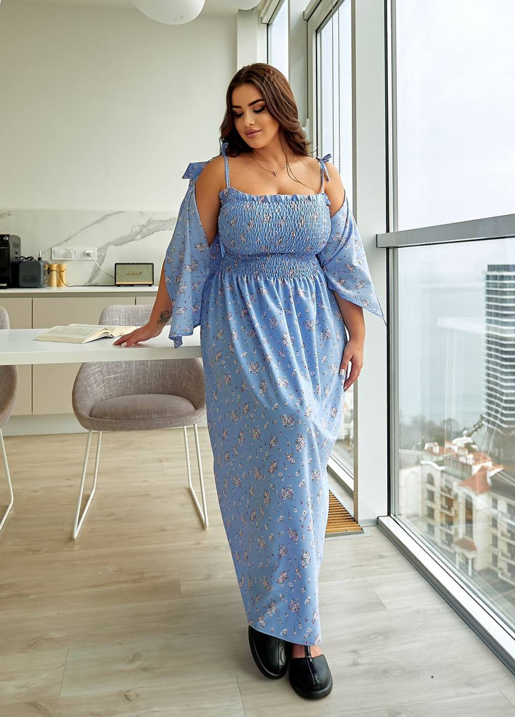 Голубой летний комплект (сарафан, блуза) No Brand