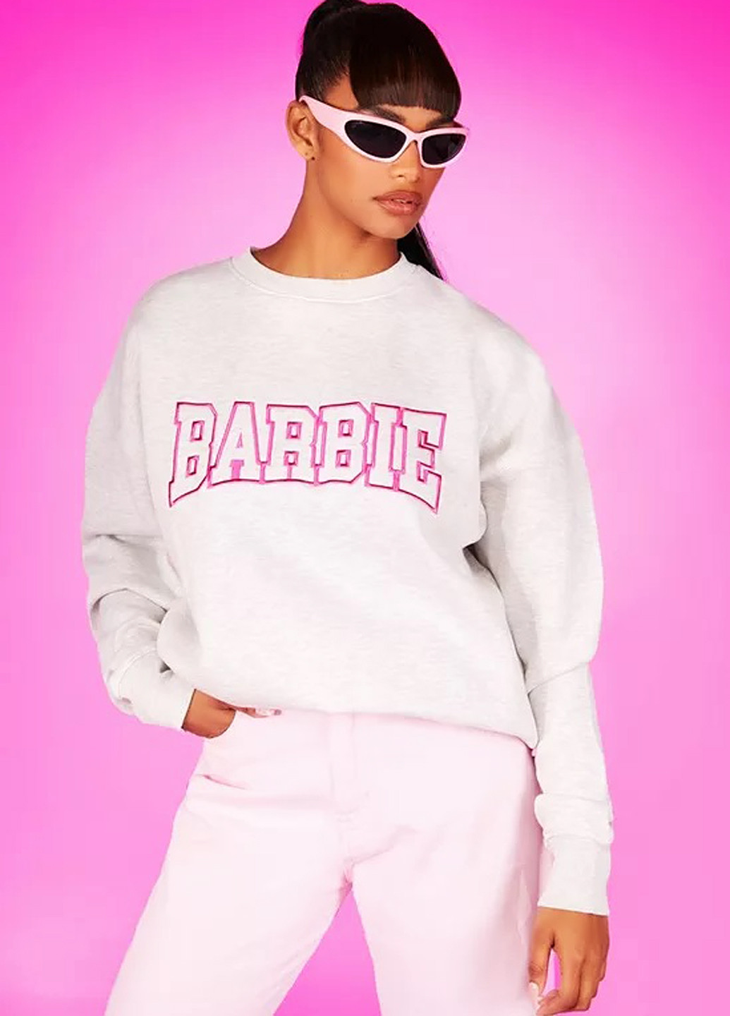 Сірий світшот Boohoo меланж вишивка (299501454)