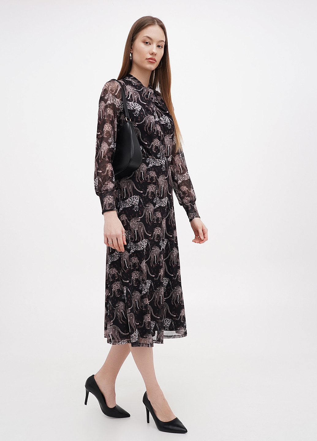 Черное кэжуал платье клеш Mohito с рисунком