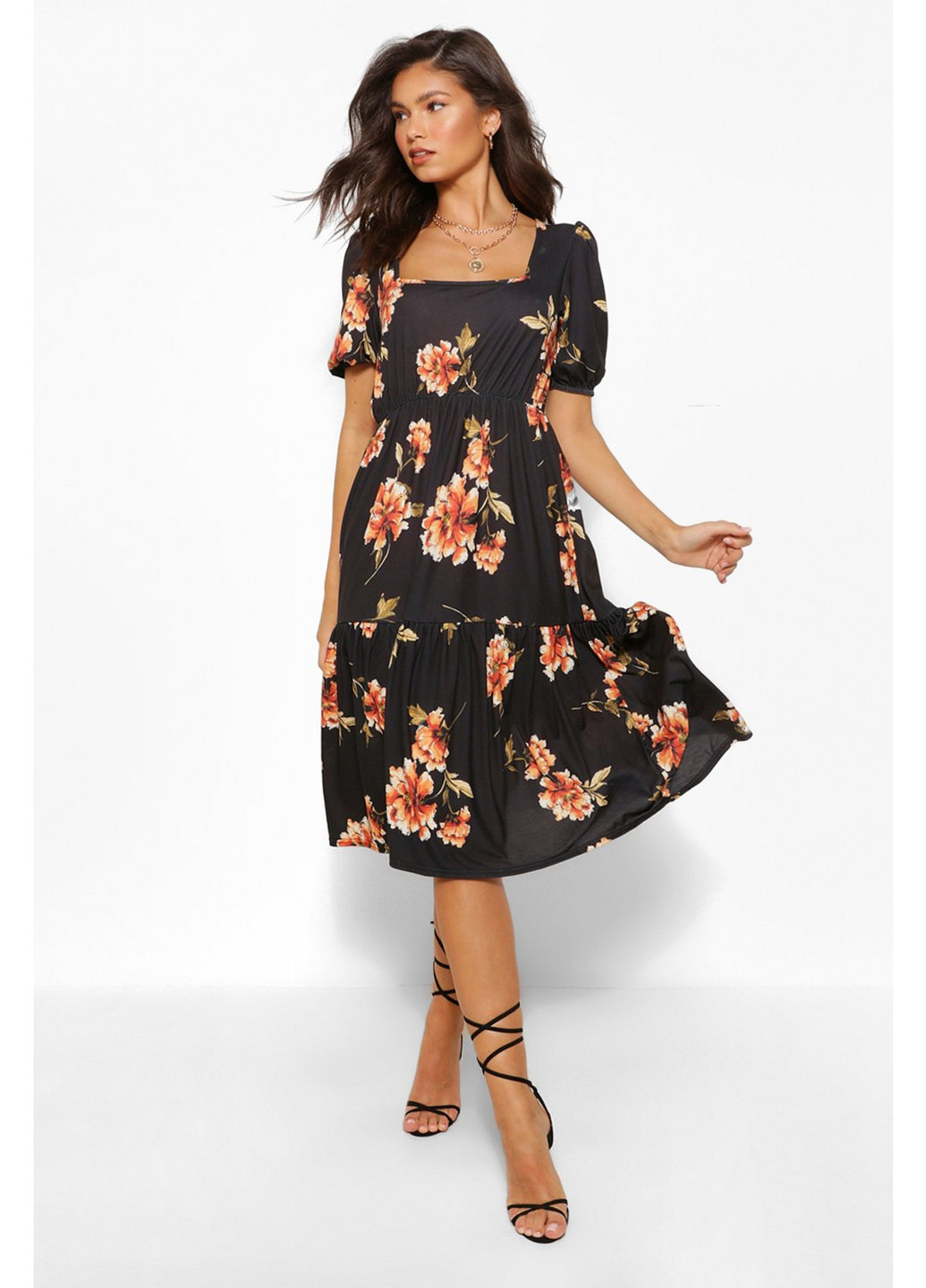 Чорна кежуал сукня Boohoo з квітковим принтом