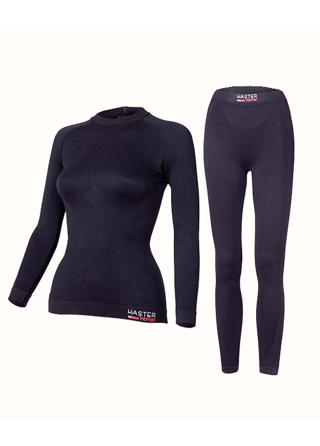 Комплект термобелья Hanna Style свитер + брюки однотонный чёрный спортивный полиамид