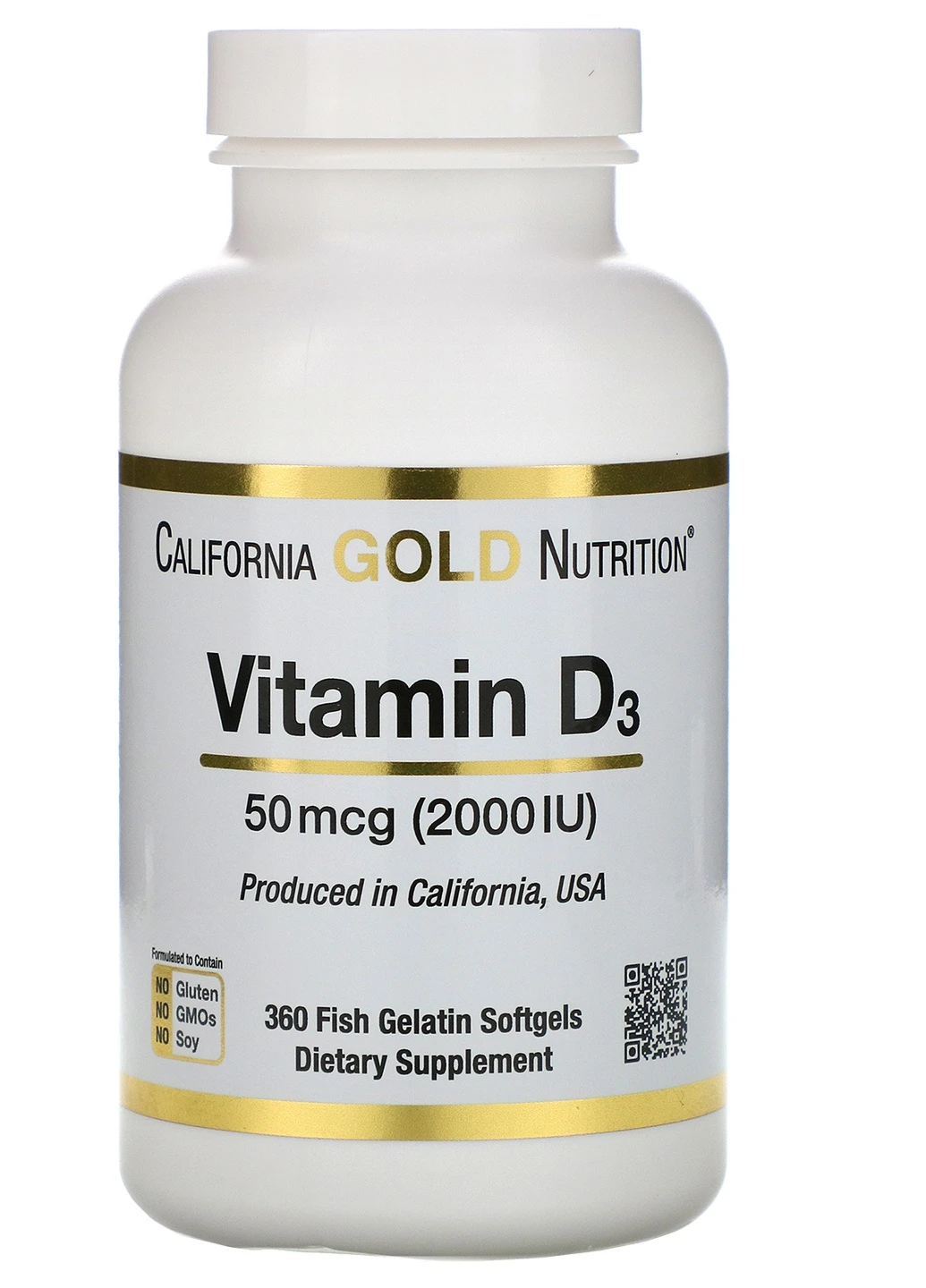 Вітамін D3 Vitamin D3 50 mcg (2000 IU) 360 Fish Gelatin Softgels California Gold Nutrition (256244605)