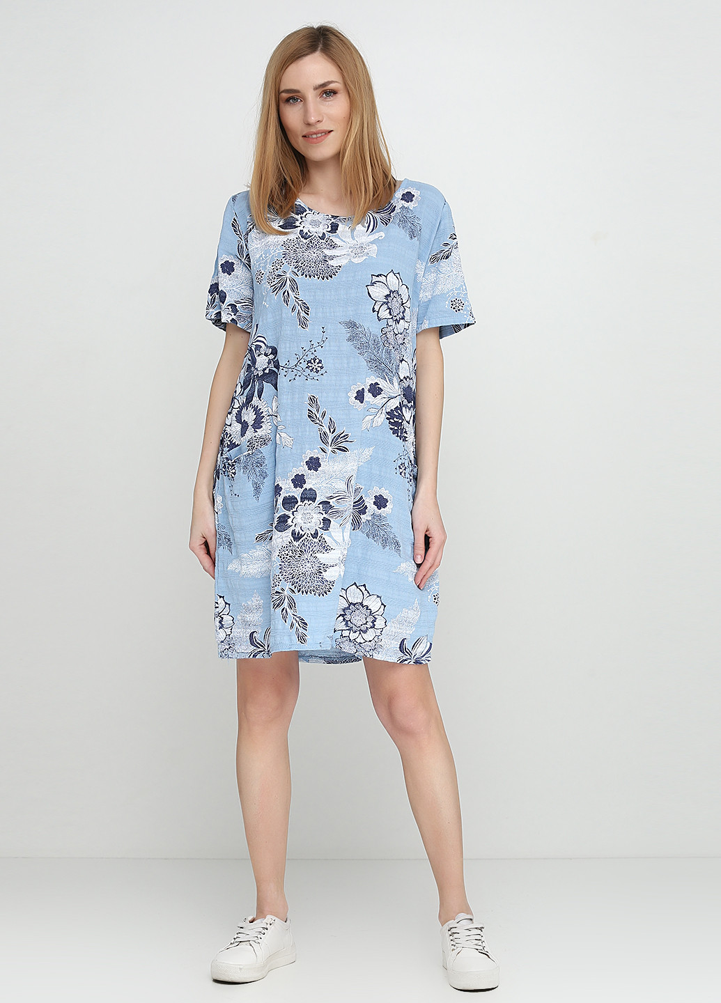 Голубое кэжуал платье New Collection с цветочным принтом