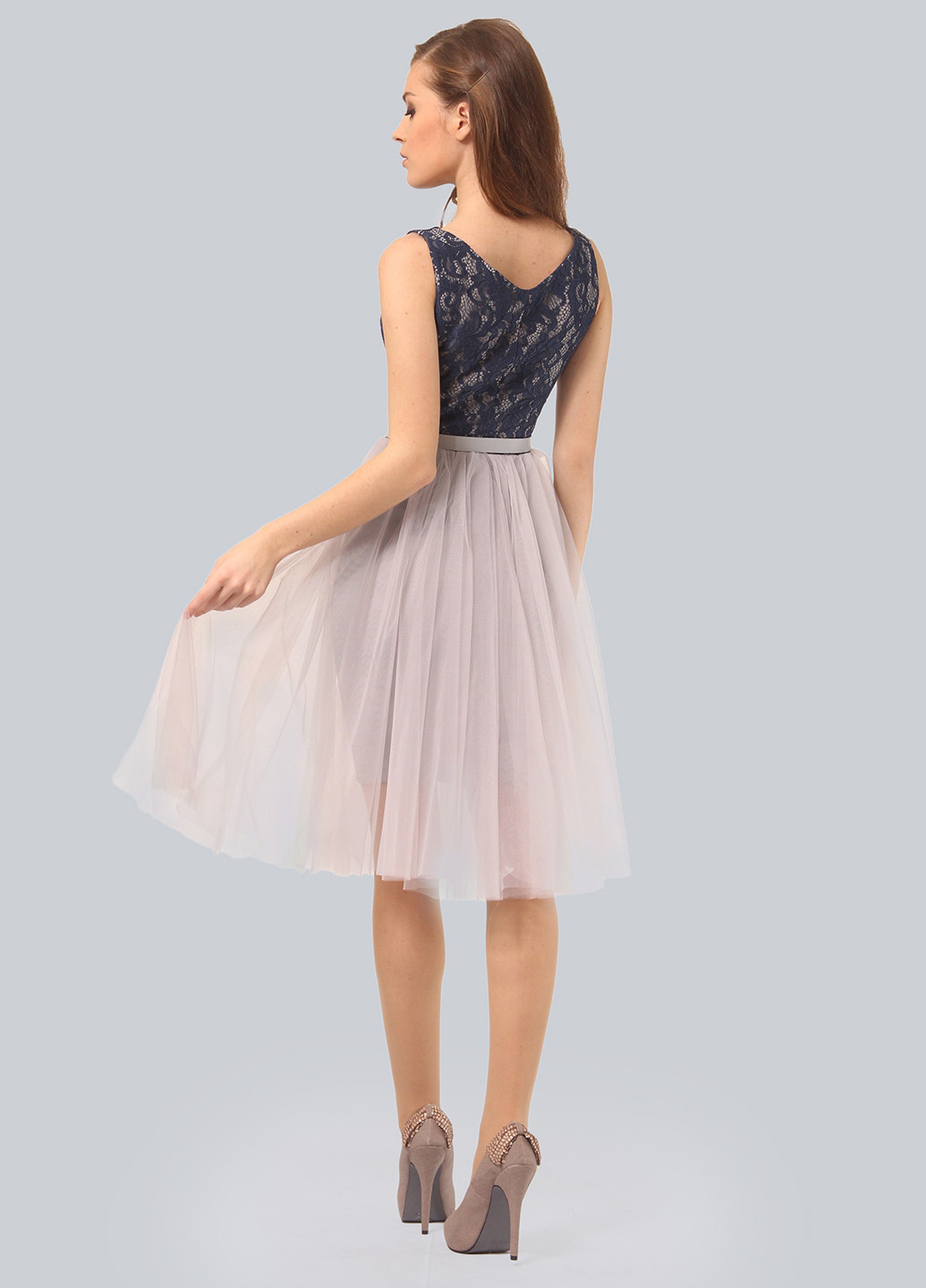 Комбинированное коктейльное платье пачка Agata Webers с цветочным принтом