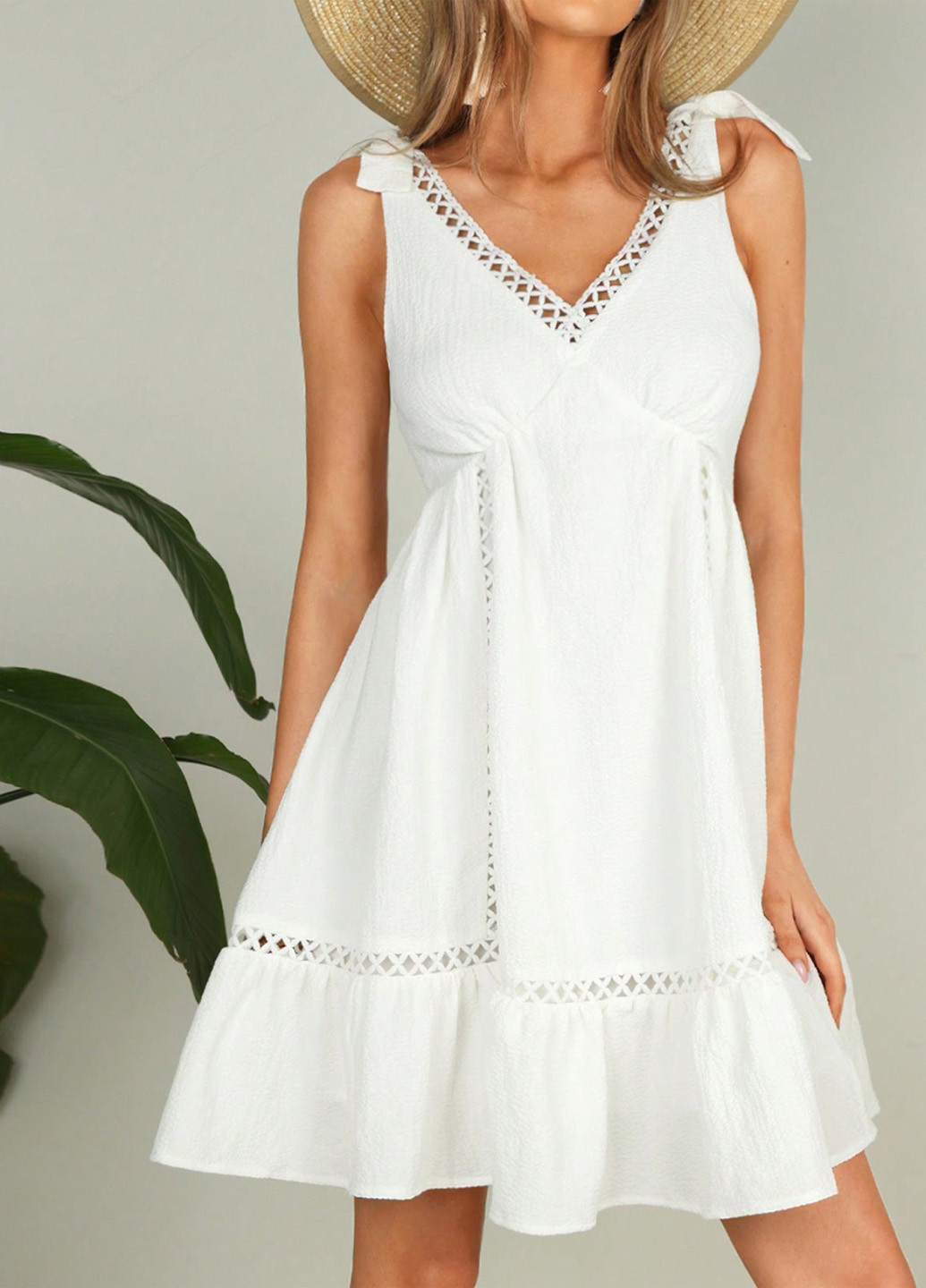 Белое кэжуал платье а-силуэт SHEIN однотонное