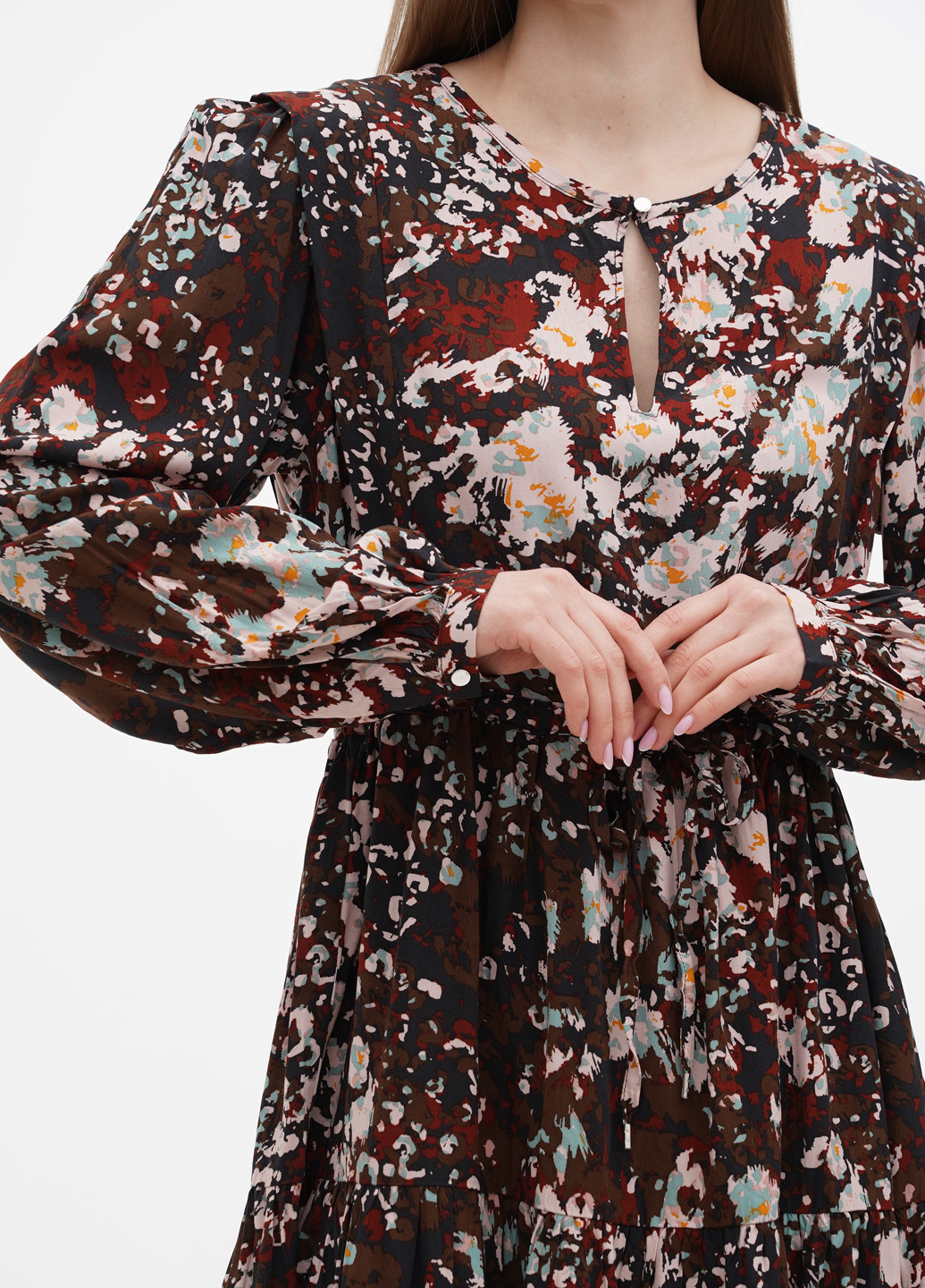 Коричневое кэжуал платье клеш S.Oliver с абстрактным узором