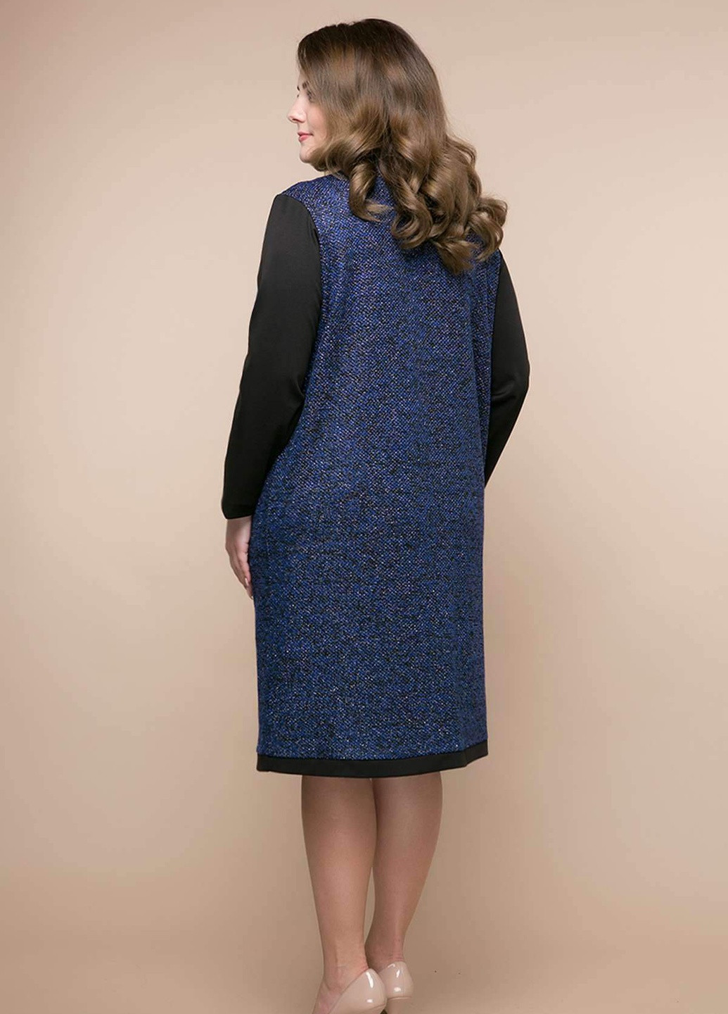 Темно-синее кэжуал элегантное платье с букле вива темно-синее Tatiana однотонное