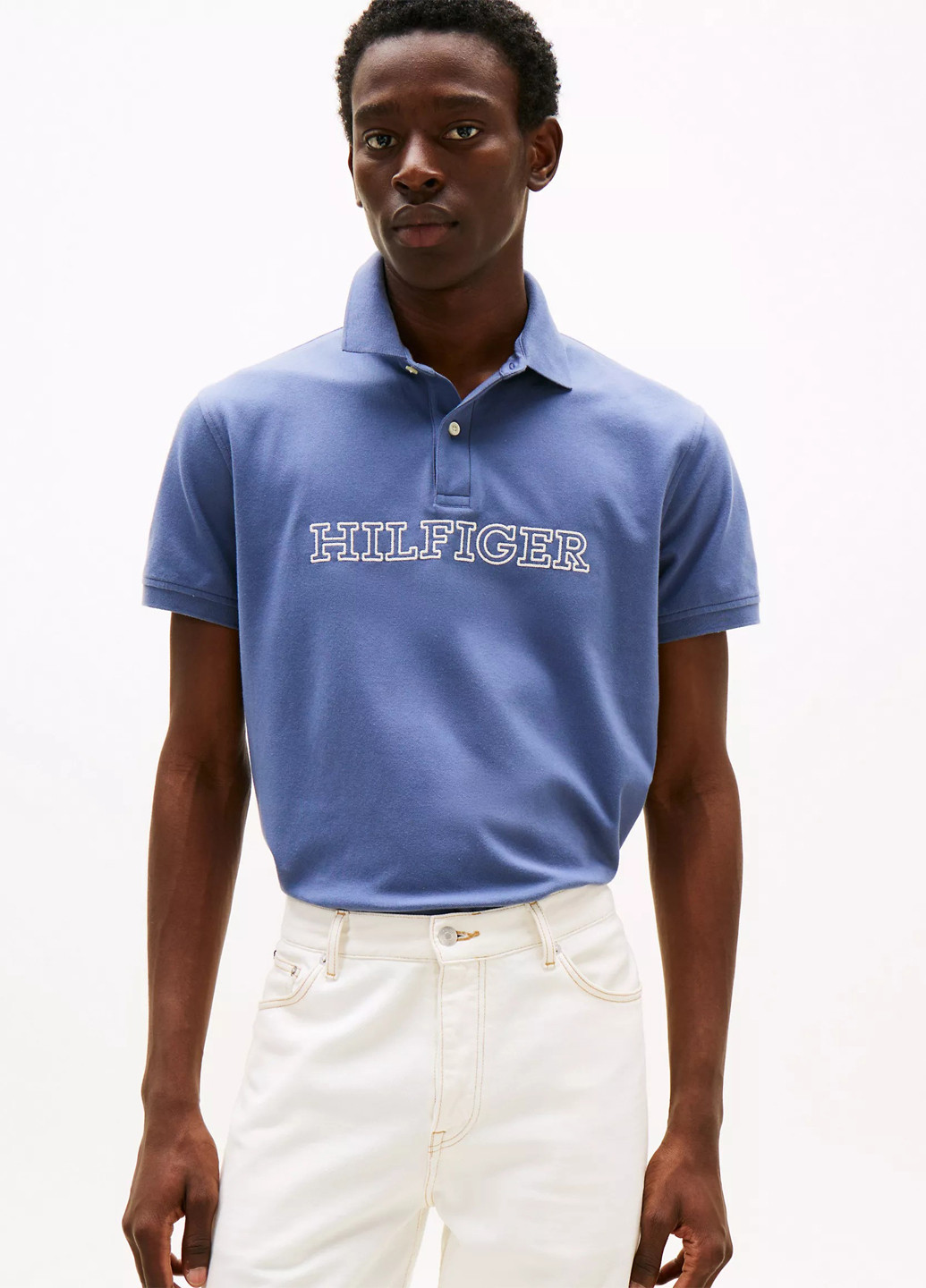 Синяя футболка-поло для мужчин Tommy Hilfiger с надписью