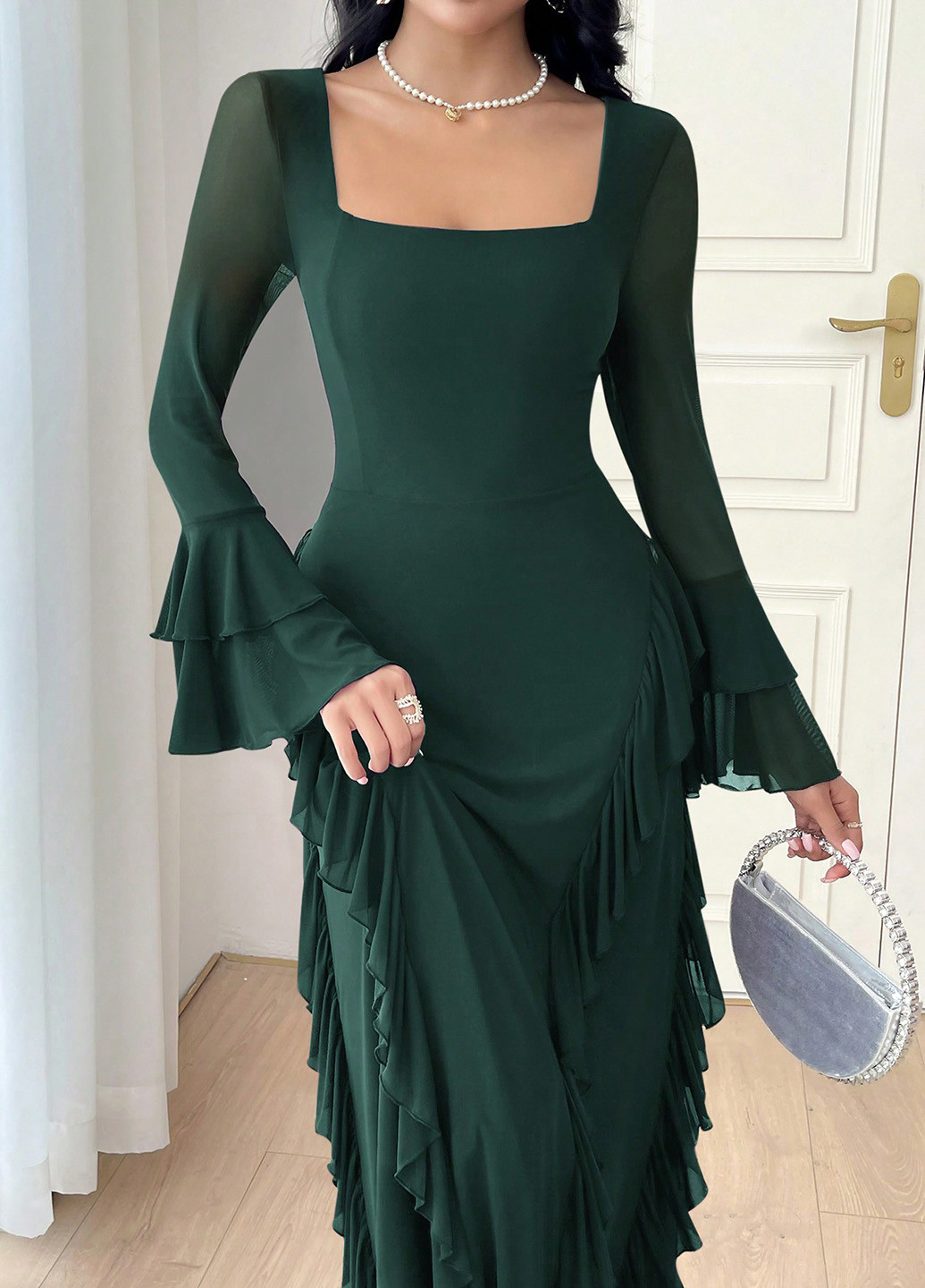 Темно-зелена вечірня сукня силуетна SHEIN однотонна