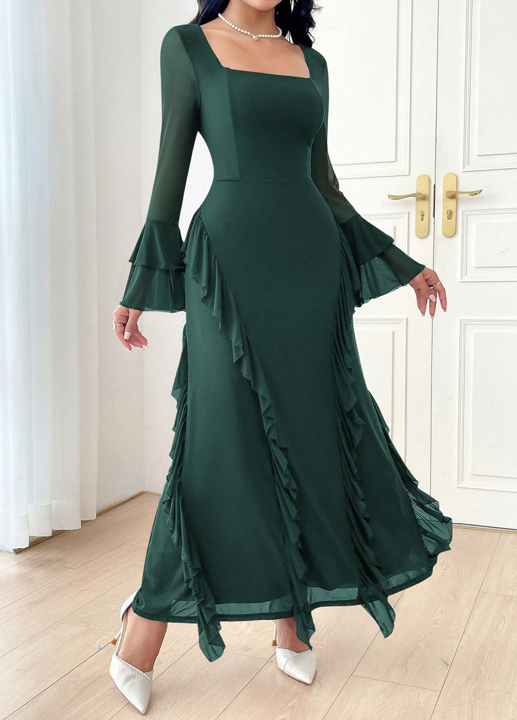 Темно-зелена вечірня сукня силуетна SHEIN однотонна