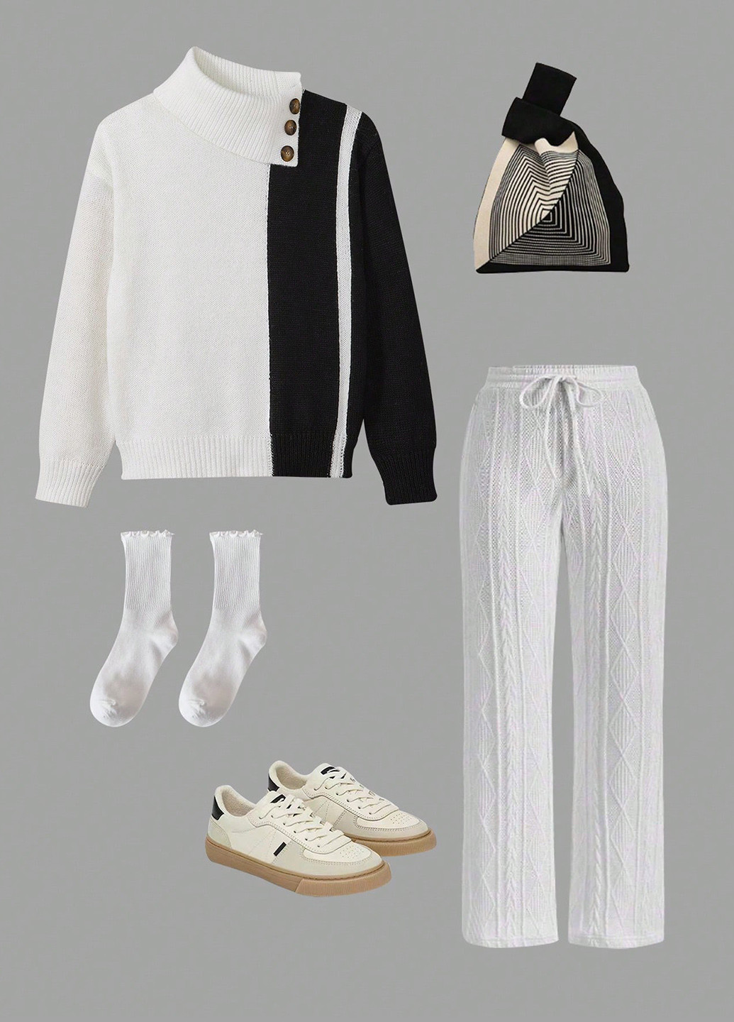 Черно-белый демисезонный свитер SHEIN