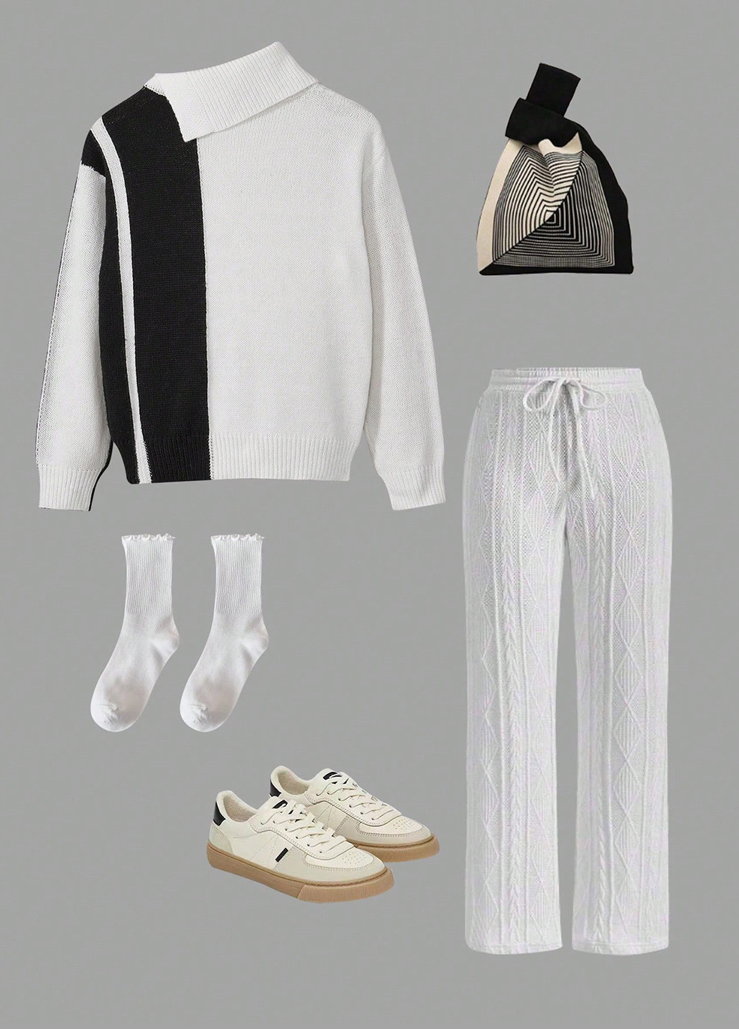 Черно-белый демисезонный свитер SHEIN