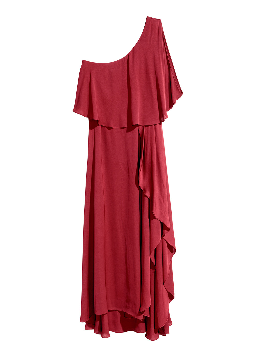 Бордовое вечернее платье на одно плечо H&M однотонное