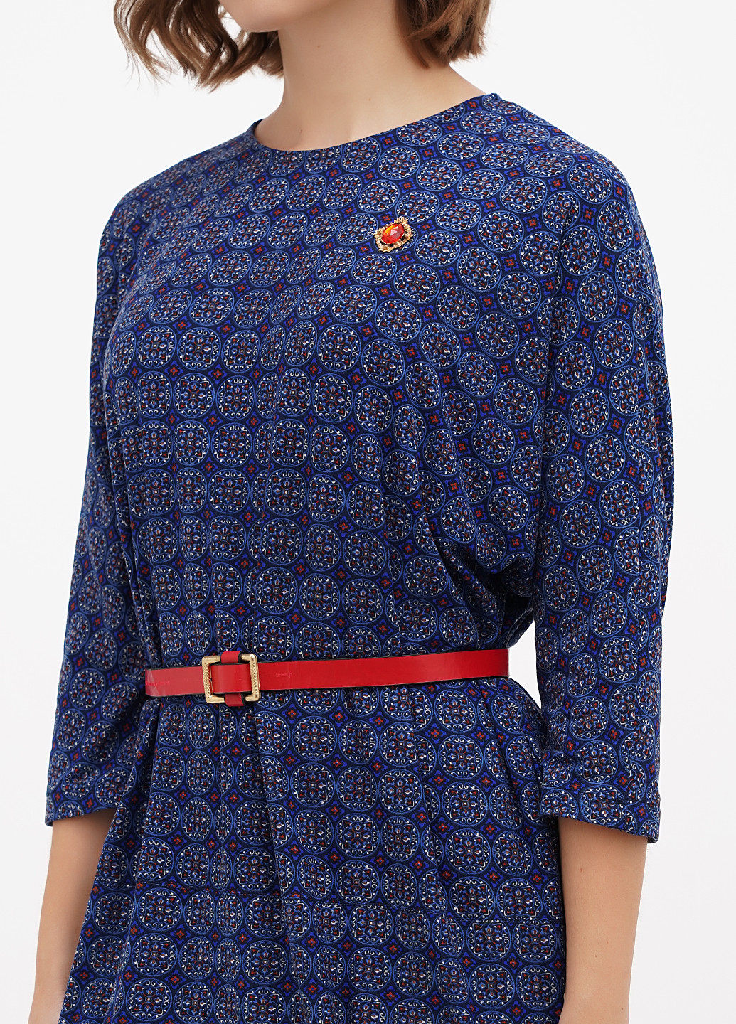 Темно-синее кэжуал платье Sassofono с орнаментом