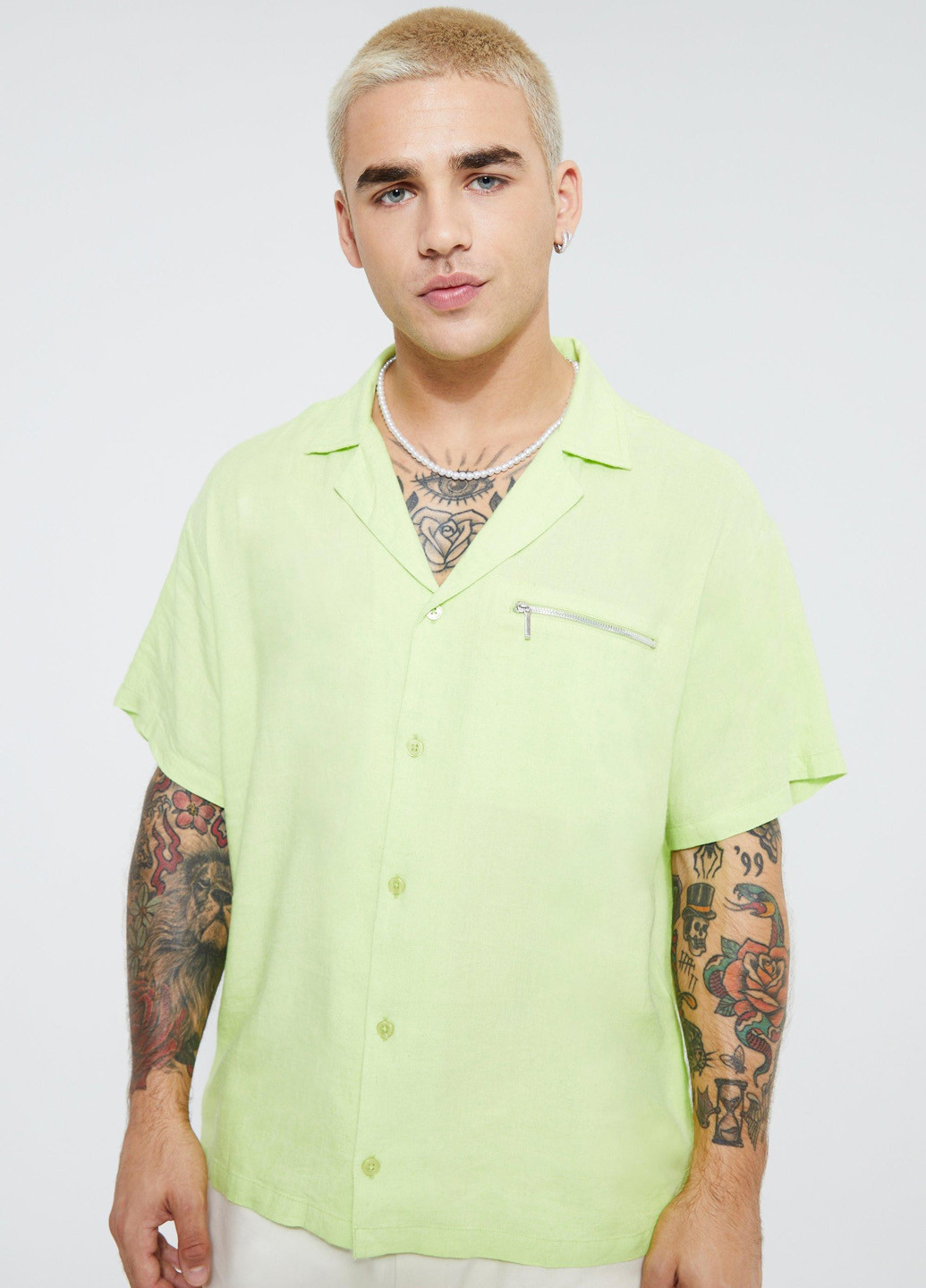 Светло-зеленая кэжуал рубашка однотонная Boohoo