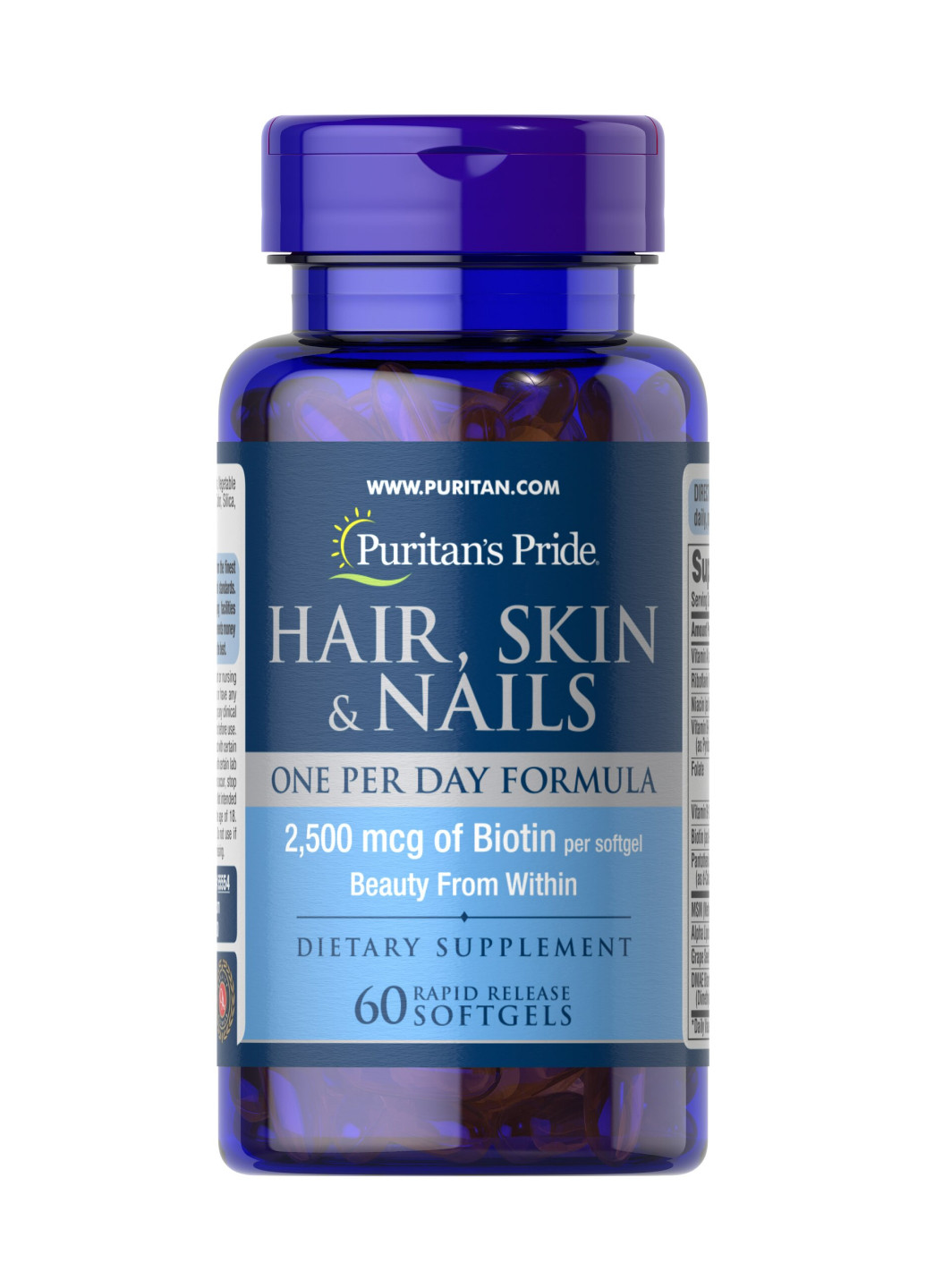 Добавка для здоров'я волосся, шкіри та нігтів Hair Skin Nails (One perday formula) 2500 mcg of Biotin 60 Softgels Puritans Pride (251851870)