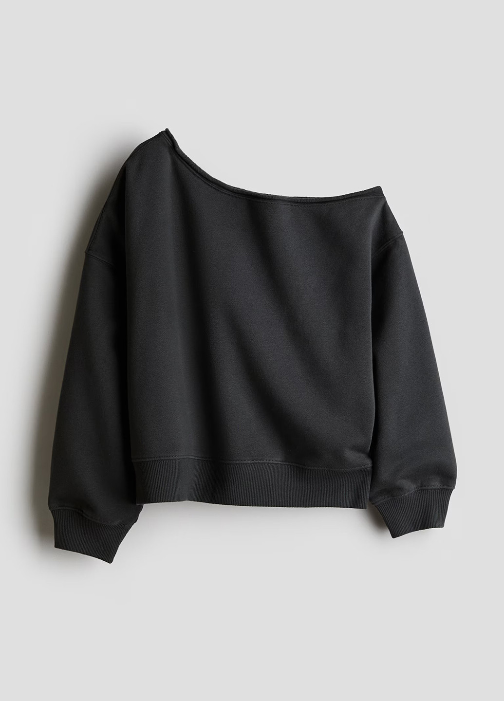 H&M свитшот однотонный темно-серый кэжуал хлопок, трикотаж с начесом