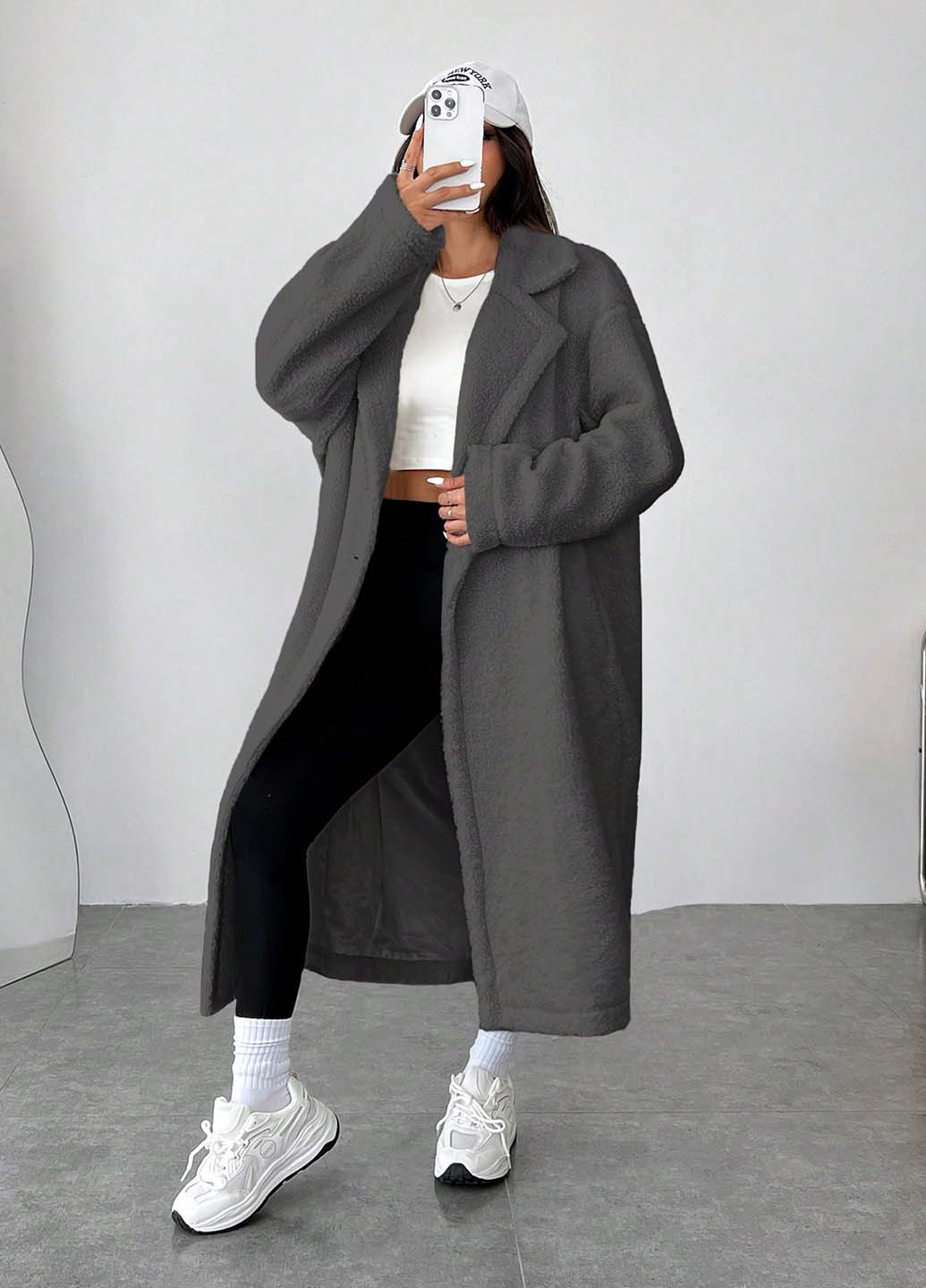 Серое демисезонное Пальто двубортное SHEIN