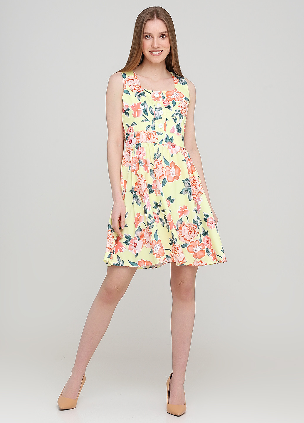 Желтое кэжуал платье клеш MANOI с цветочным принтом