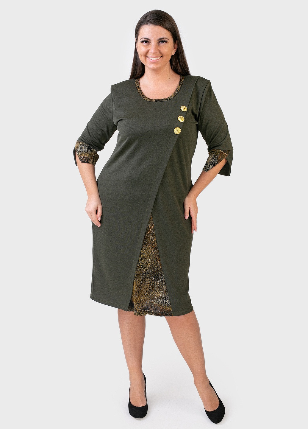Оливковое кэжуал платье трикотажное оливковое art 00010 BABOCHKA XL Collection однотонное