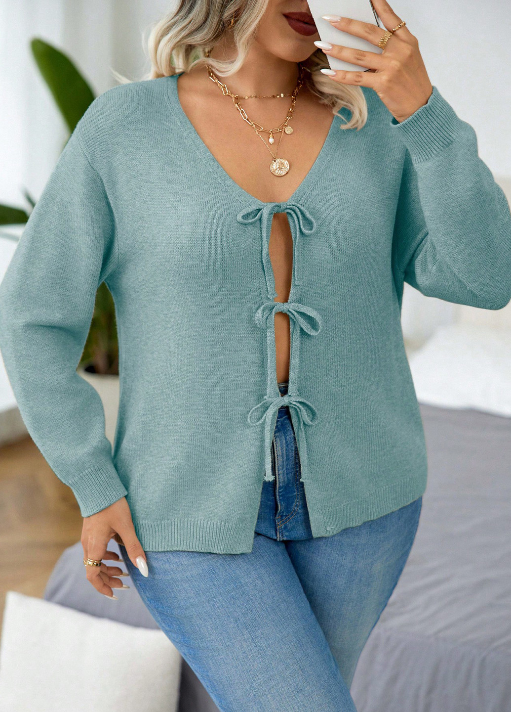 Бирюзовый демисезонный кардиган SHEIN