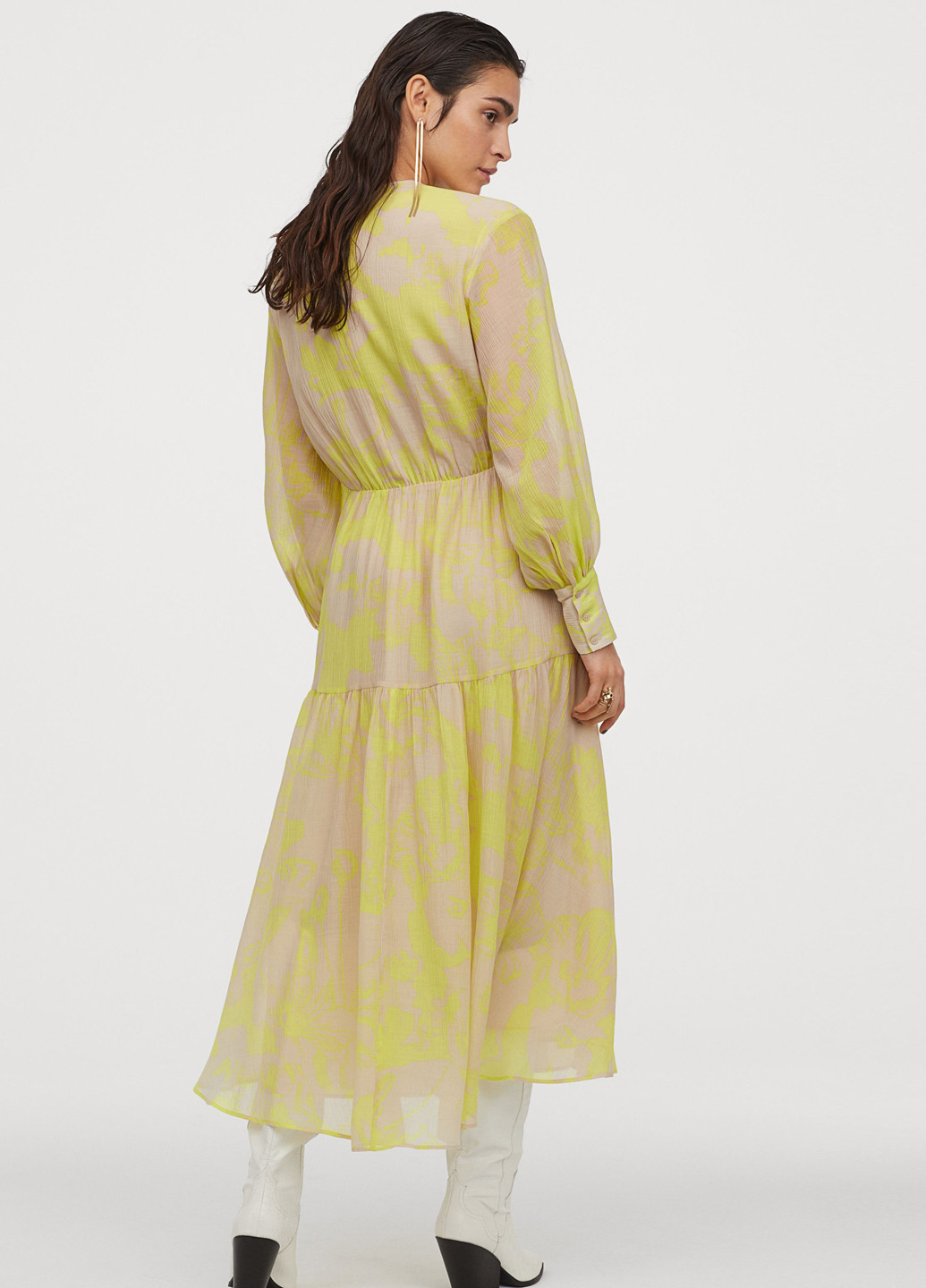 Светло-желтое кэжуал платье клеш H&M с рисунком