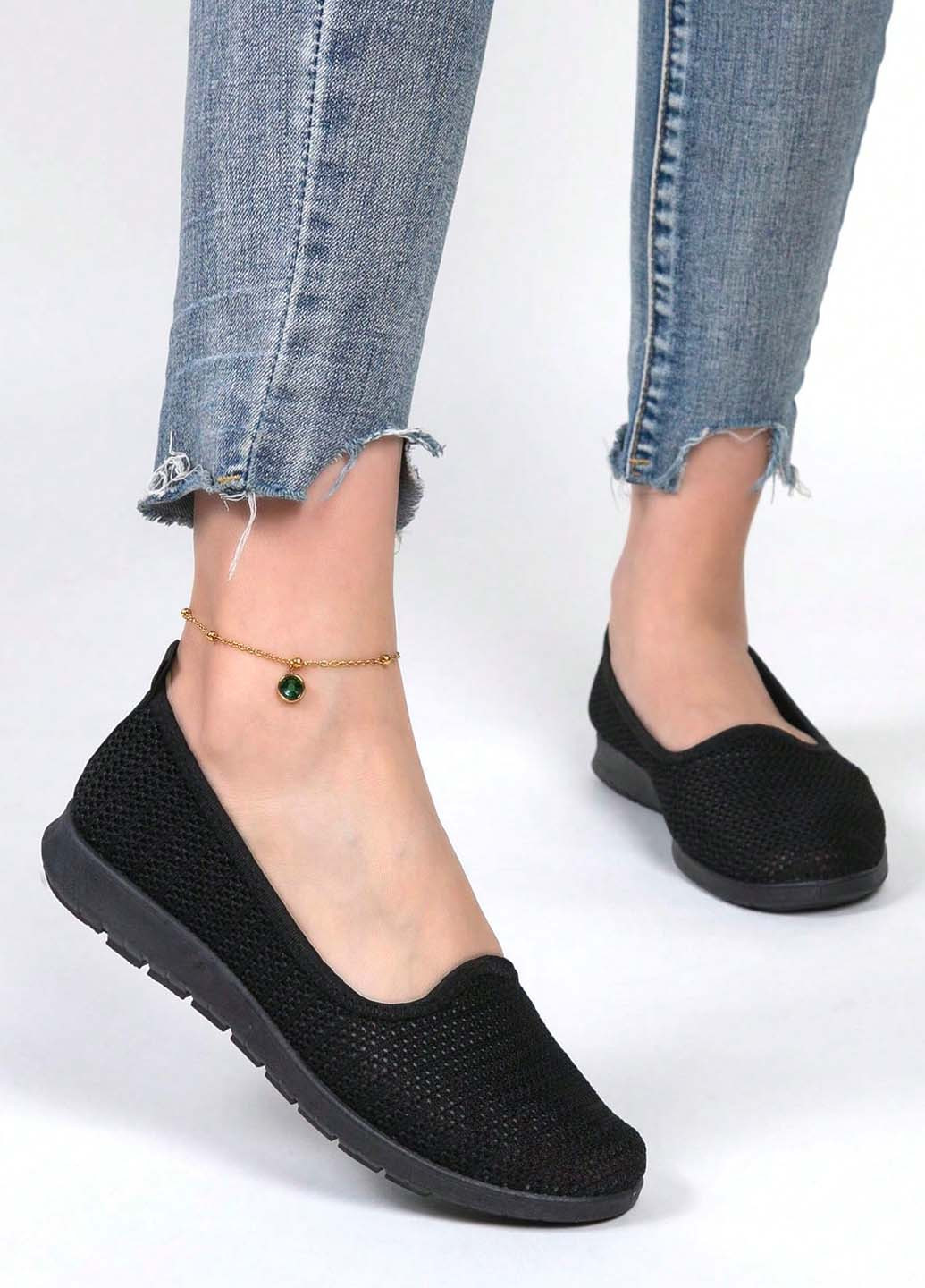 Жіночі балетки SHEIN | чорні однотонні без декору текстиль (344466347)