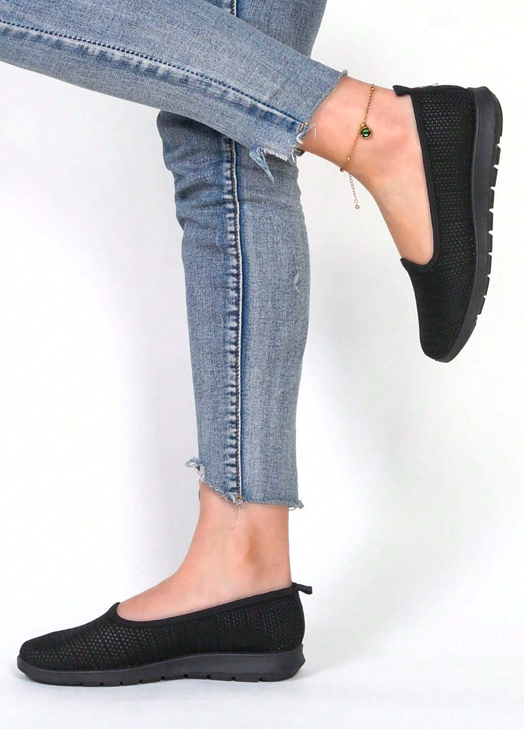 Жіночі балетки SHEIN | чорні однотонні без декору текстиль (344466347)