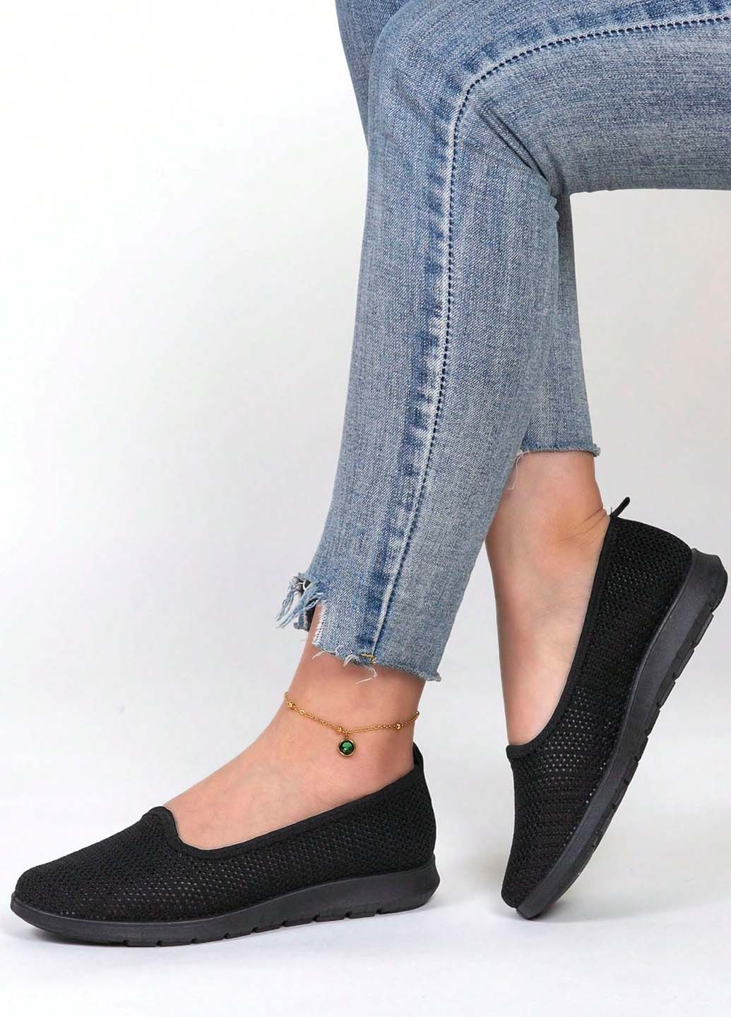 Жіночі балетки SHEIN | чорні однотонні без декору текстиль (344466347)