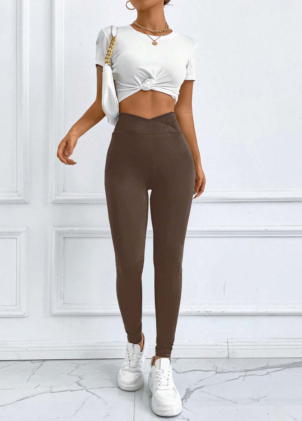 Темно-коричневые демисезонные леггинсы SHEIN