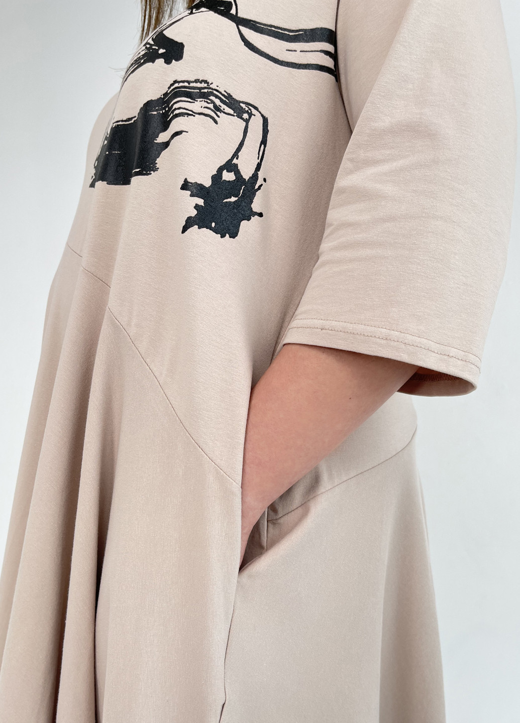 Кофейное кэжуал платье а-силуэт Hookk Design с рисунком