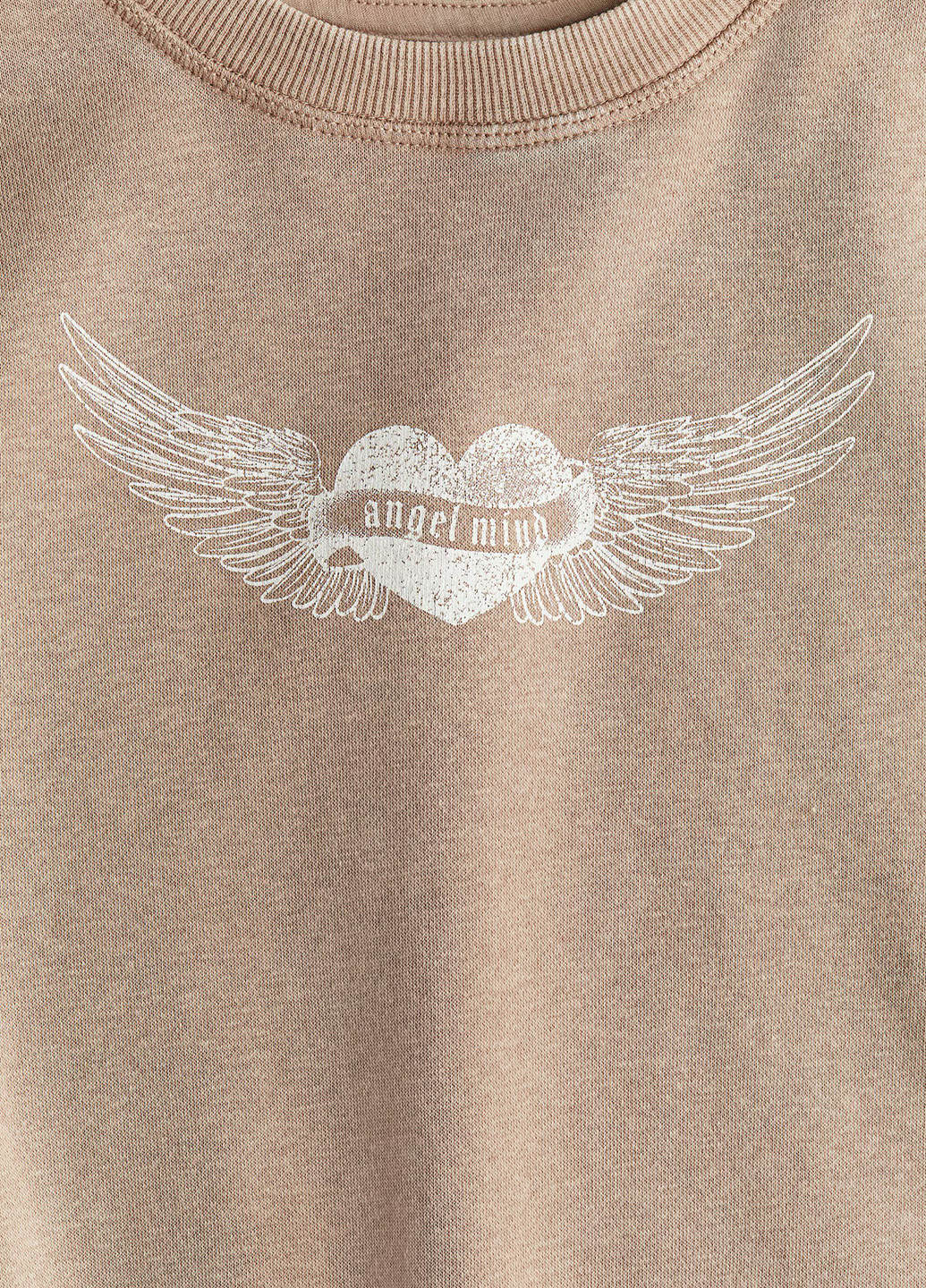 H&M свитшот сердечки темно-бежевый кэжуал хлопок, трикотаж с начесом