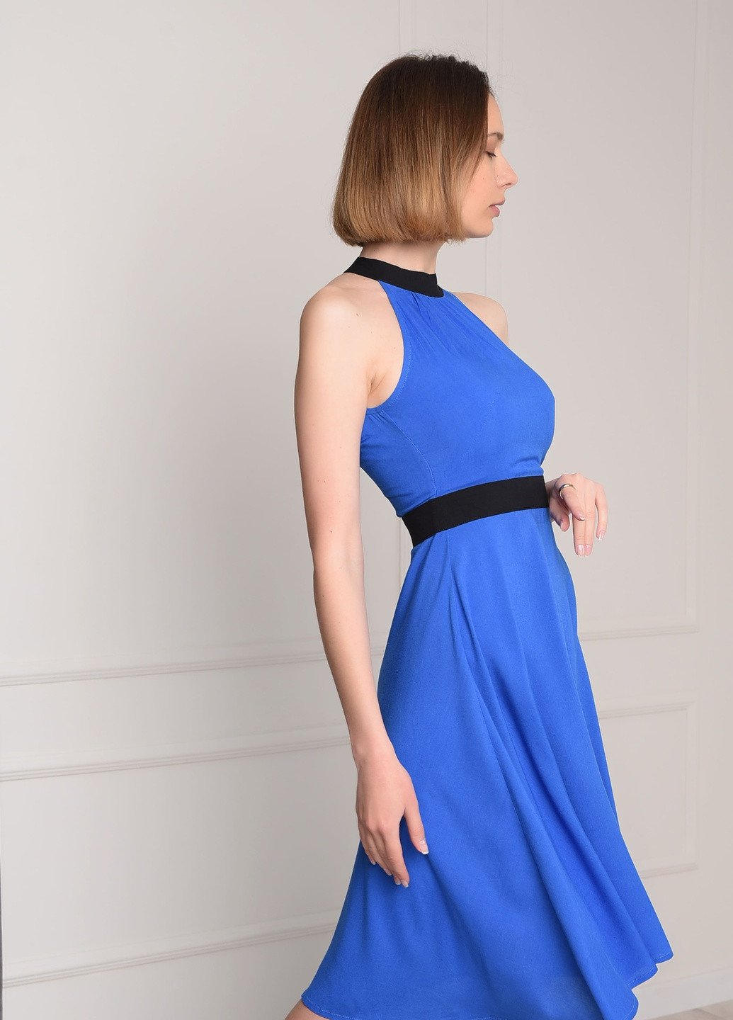 Синя кежуал сукня жіноча синя кльош Let's Shop однотонна