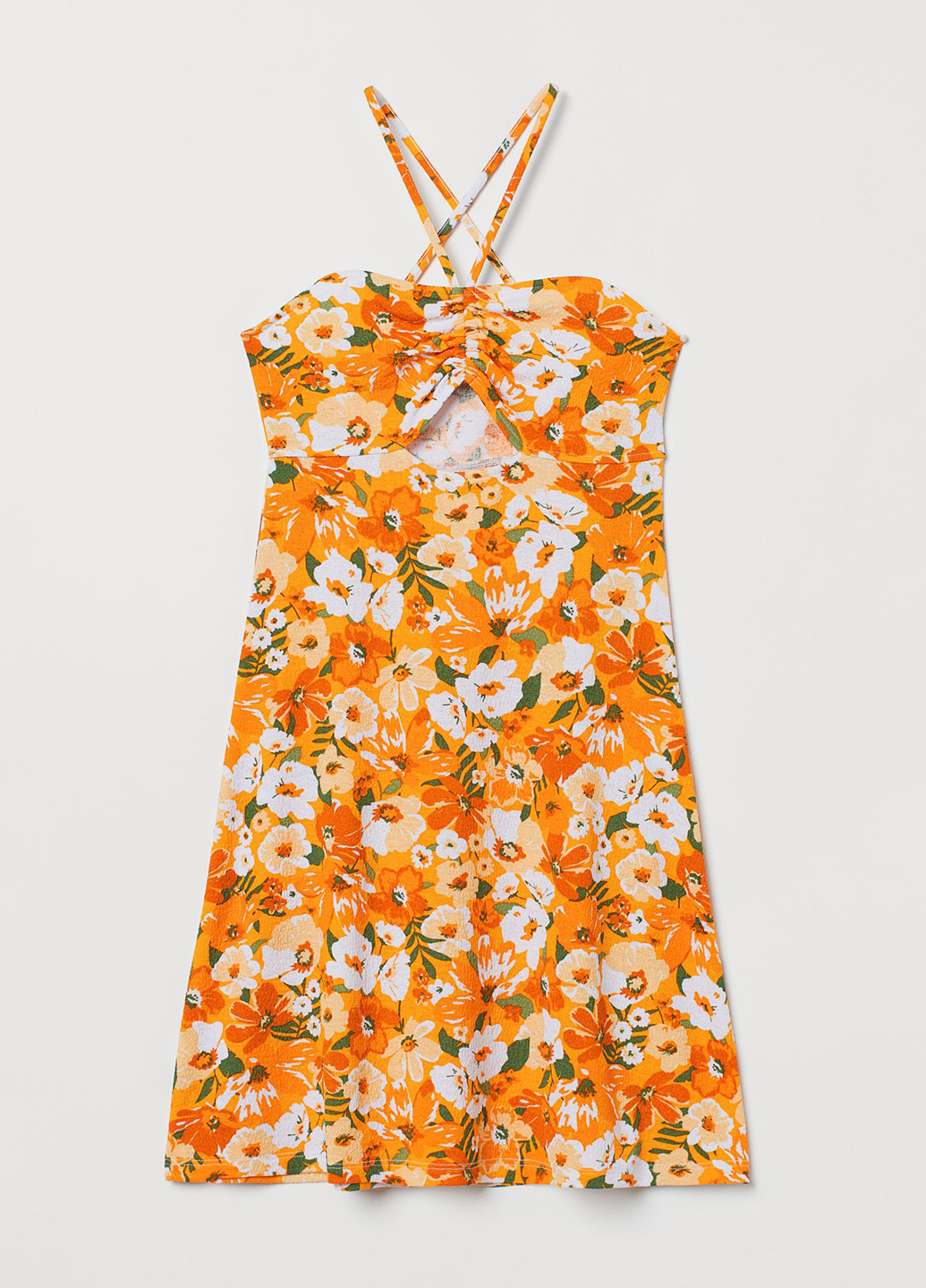 Оранжевое кэжуал платье а-силуэт H&M с цветочным принтом