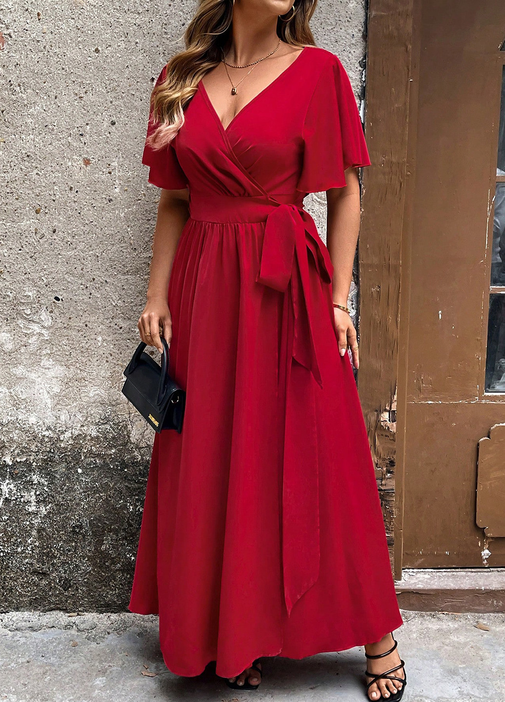 Вишневое праздничный, кэжуал платье SHEIN однотонное