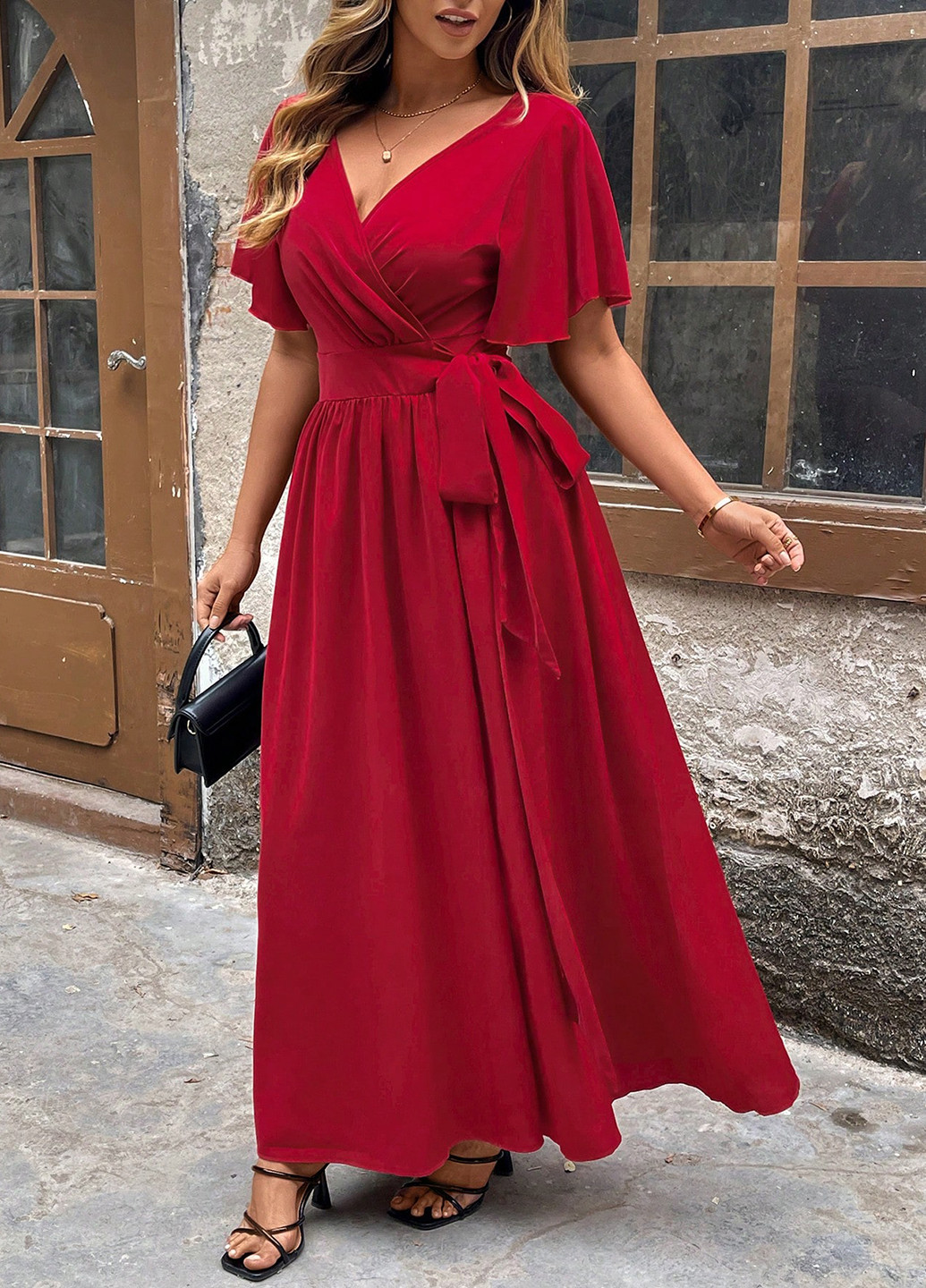 Вишневое праздничный, кэжуал платье SHEIN однотонное